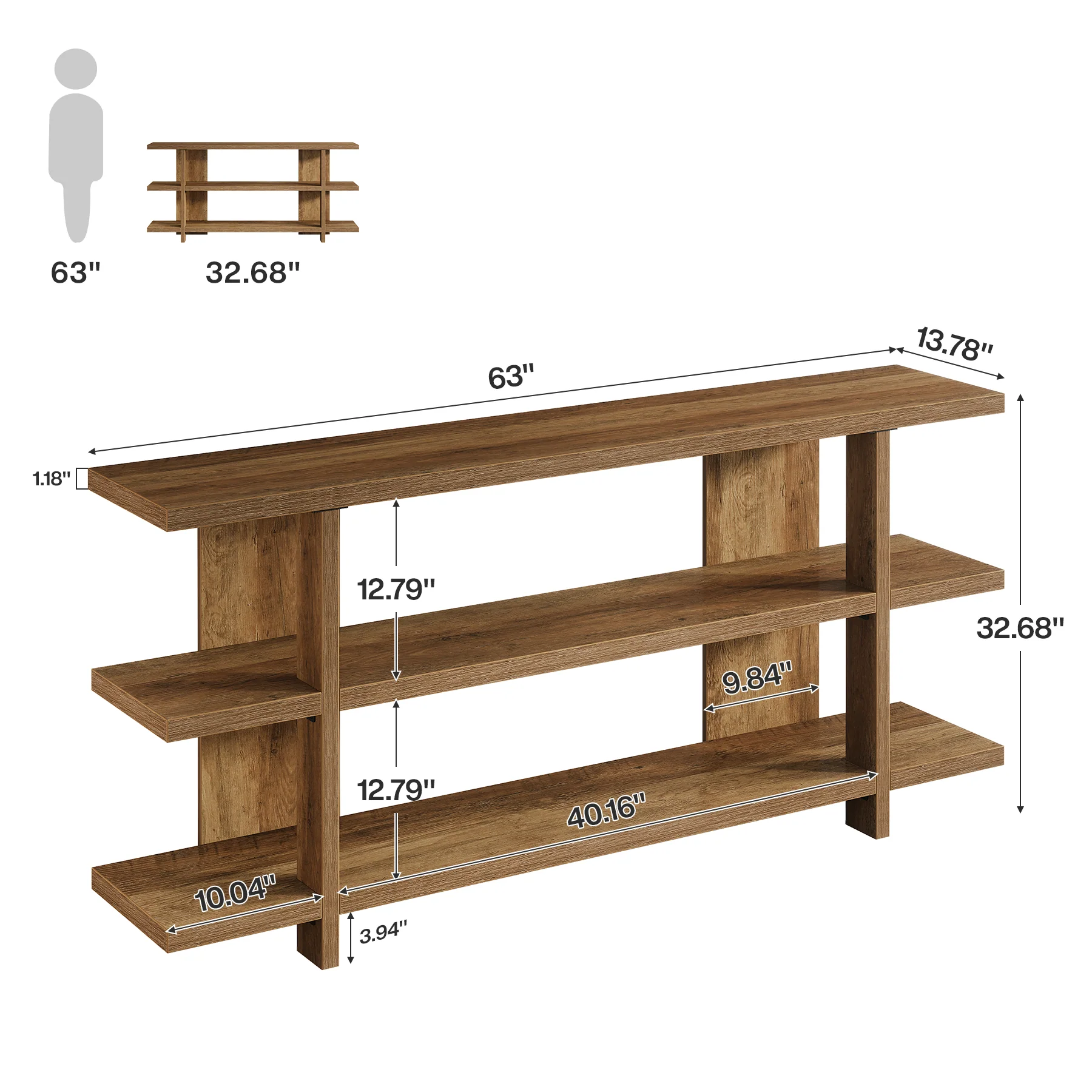 63" Console Table, 3-Tier Narrow Entryway Table Accent Furniture - Image 2