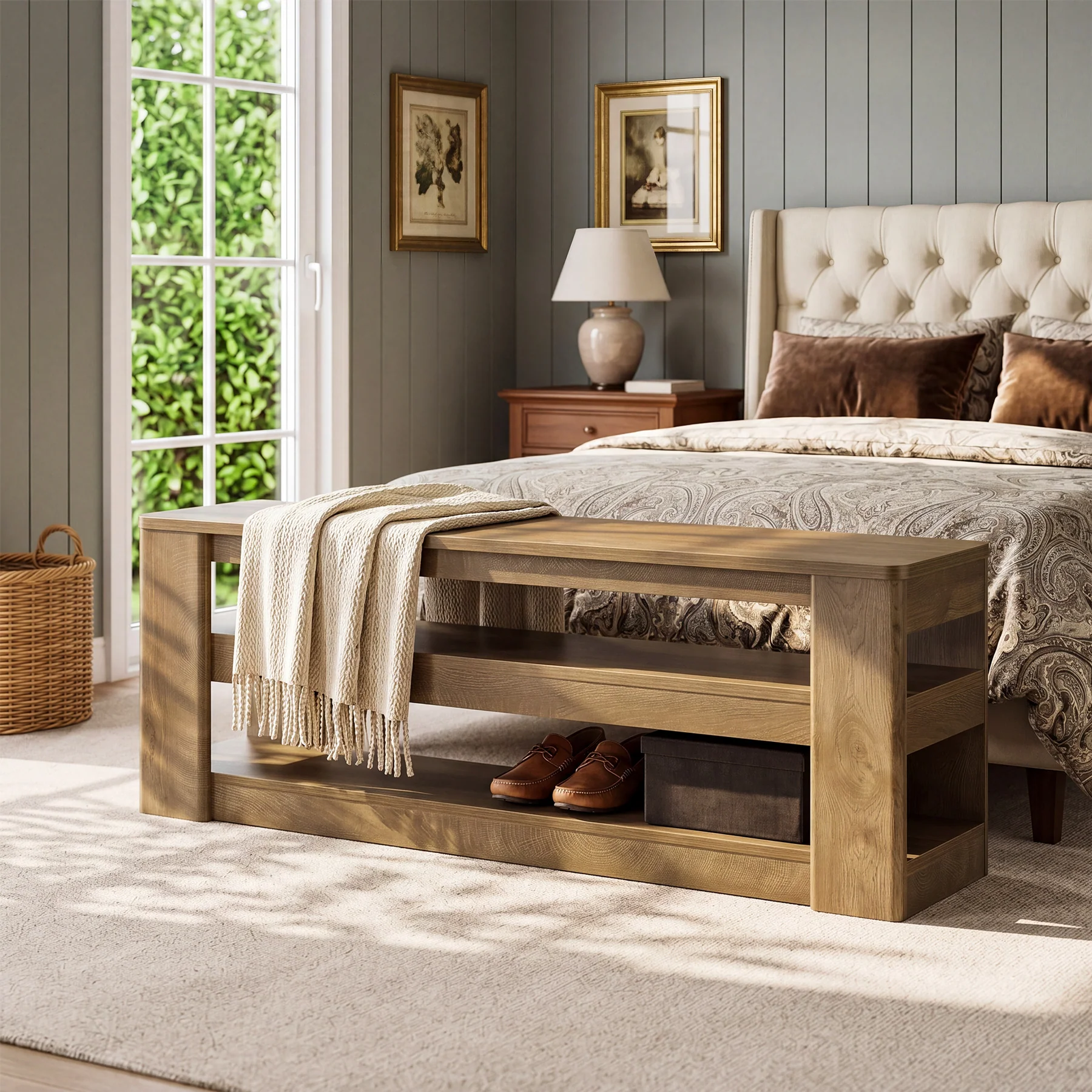 55" Shoe Rack Bench, 3-Tier Entryway Storage Bench Seat for Entrance - Image 5