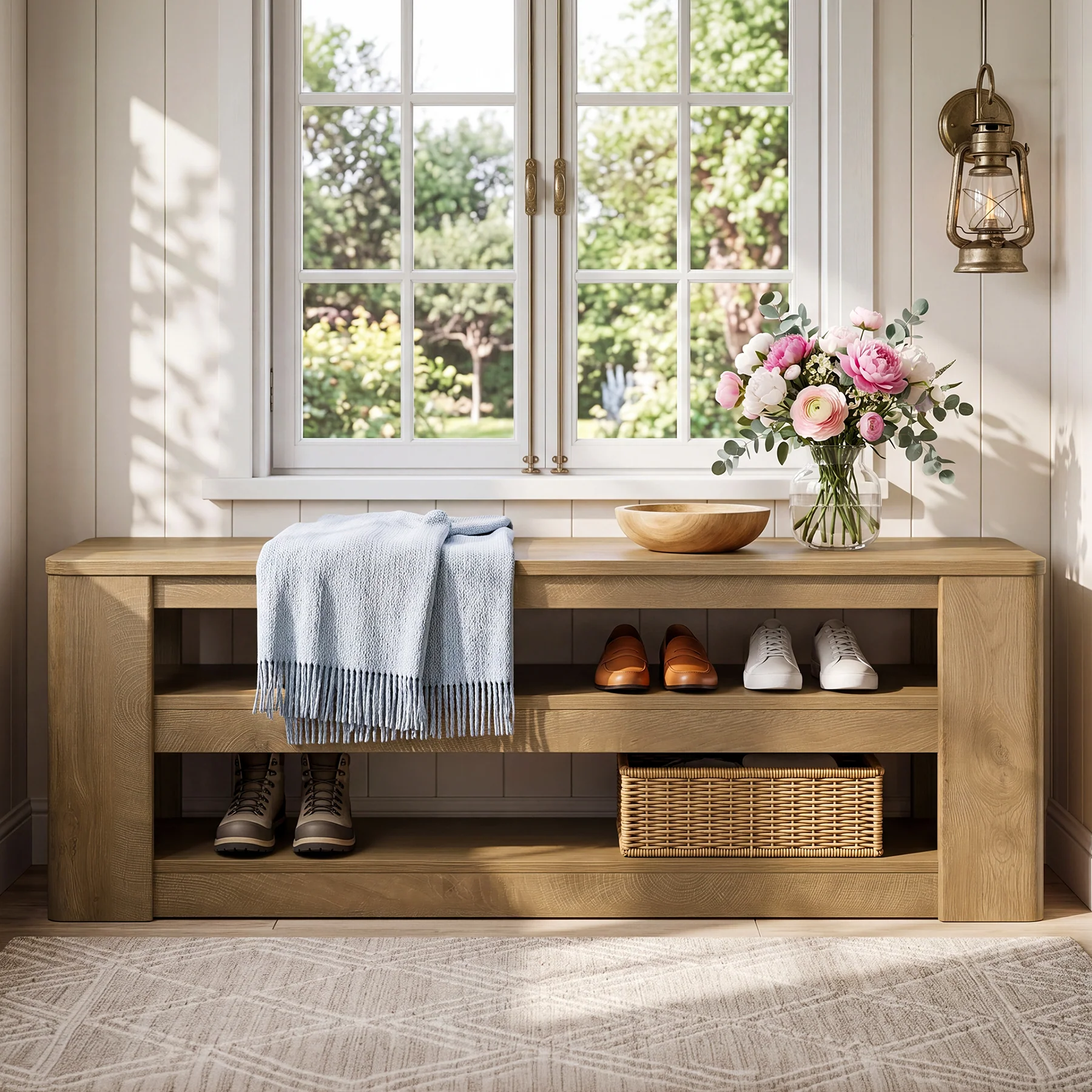 55" Shoe Rack Bench, 3-Tier Entryway Storage Bench Seat for Entrance - Image 8