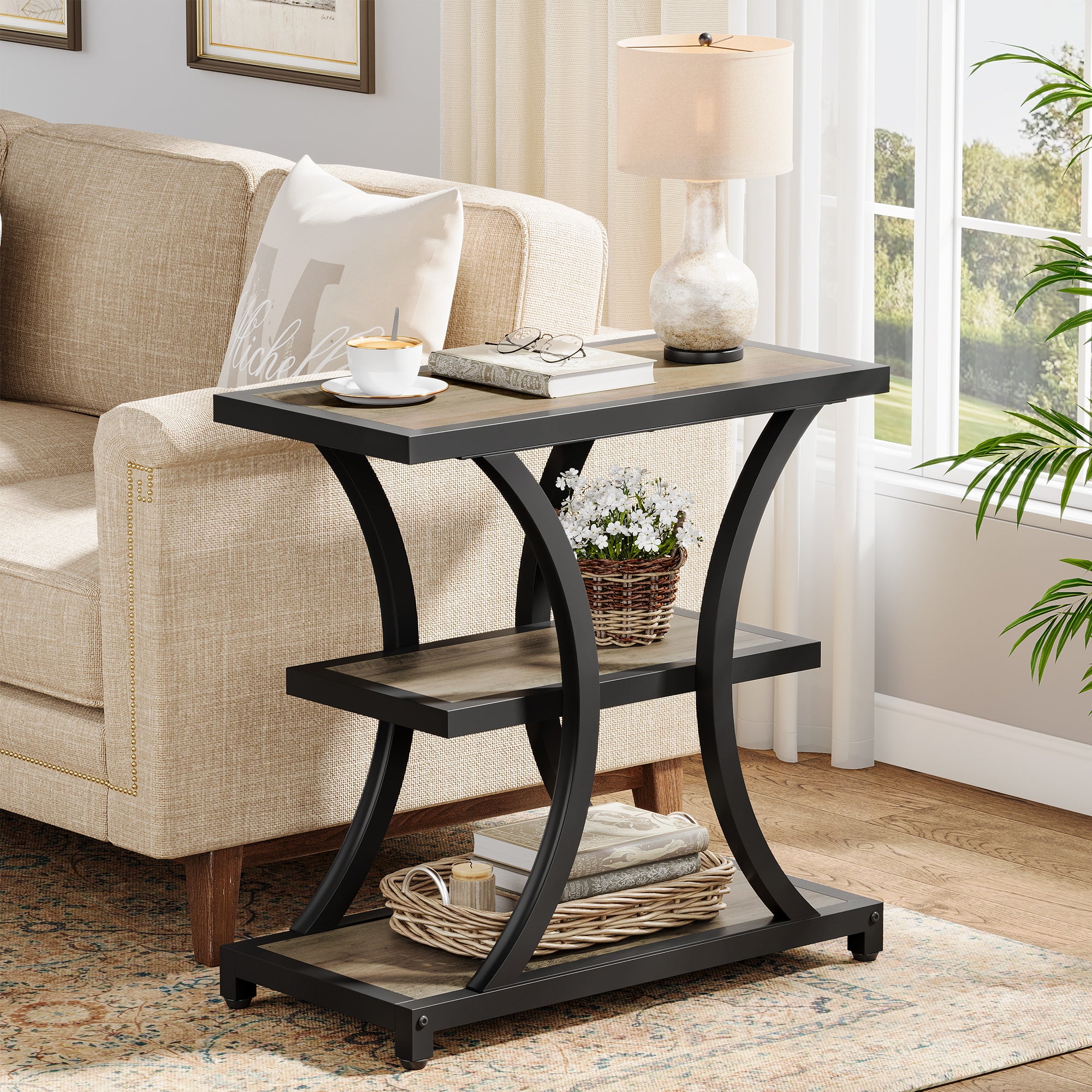 23.6" End Table, 3-Tier Side Table Nightstand with Geometric Design - Image 10