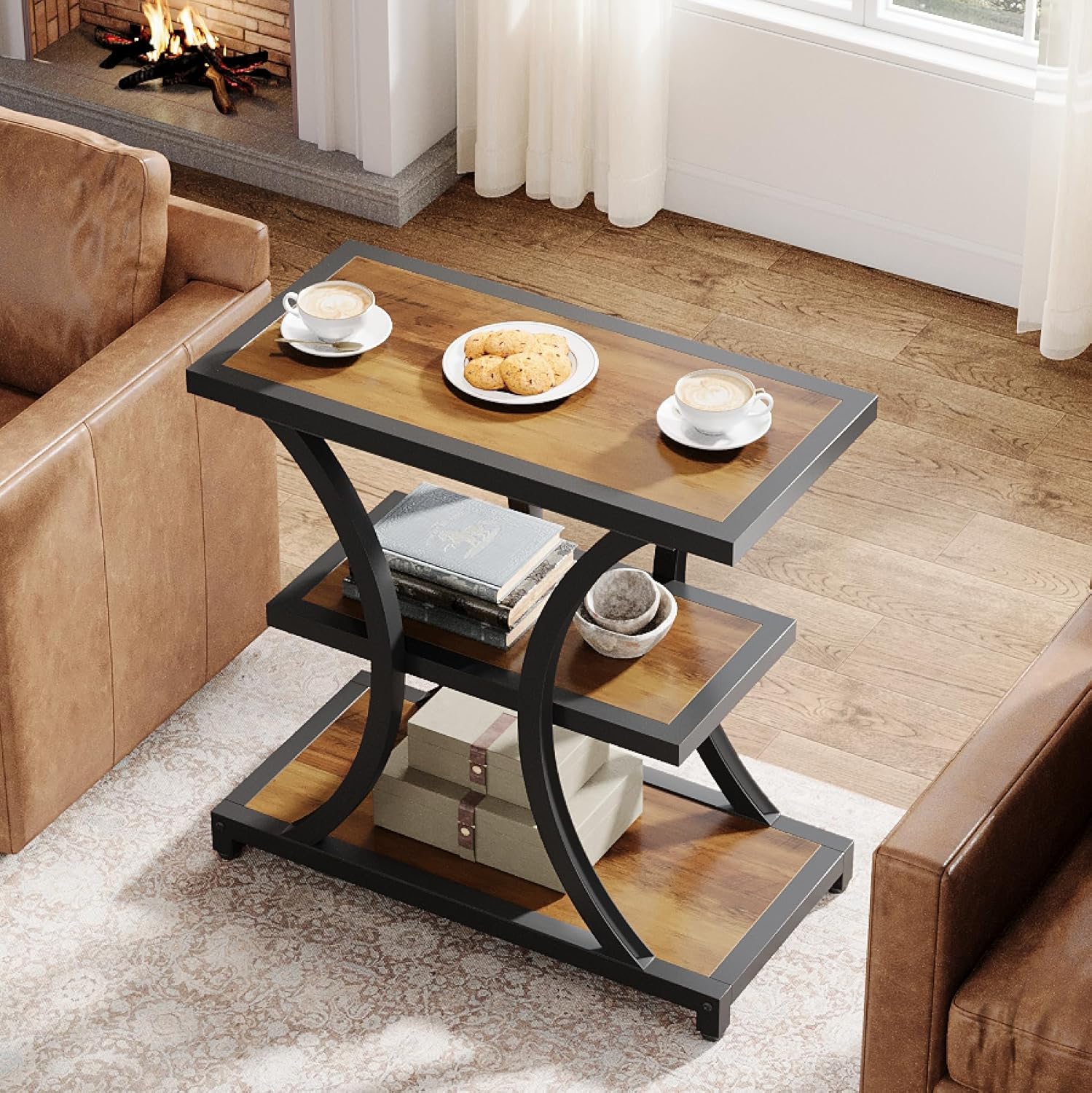 23.6" End Table, 3-Tier Side Table Nightstand with Geometric Design - Image 3