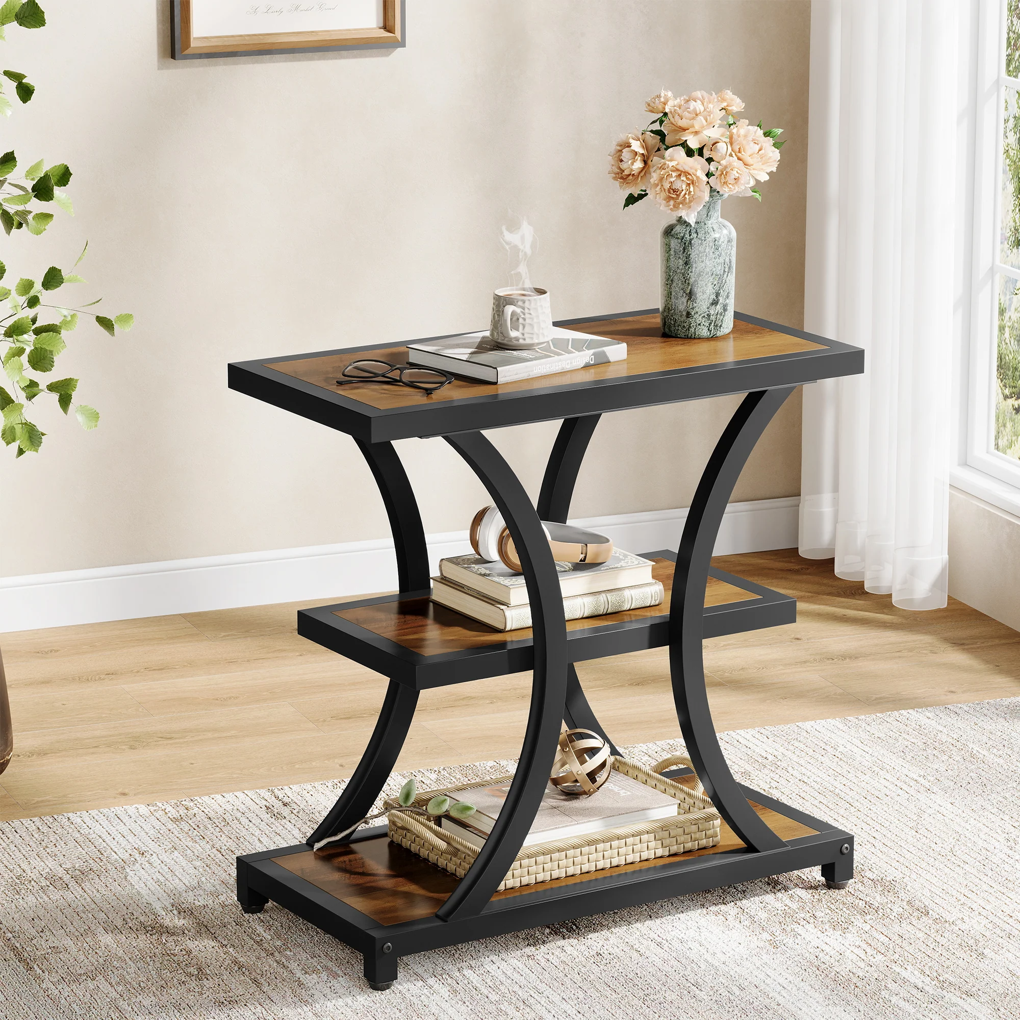 23.6" End Table, 3-Tier Side Table Nightstand with Geometric Design - Image 5