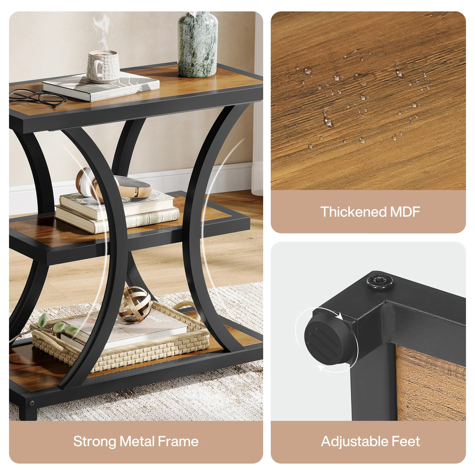 23.6" End Table, 3-Tier Side Table Nightstand with Geometric Design - Image 7
