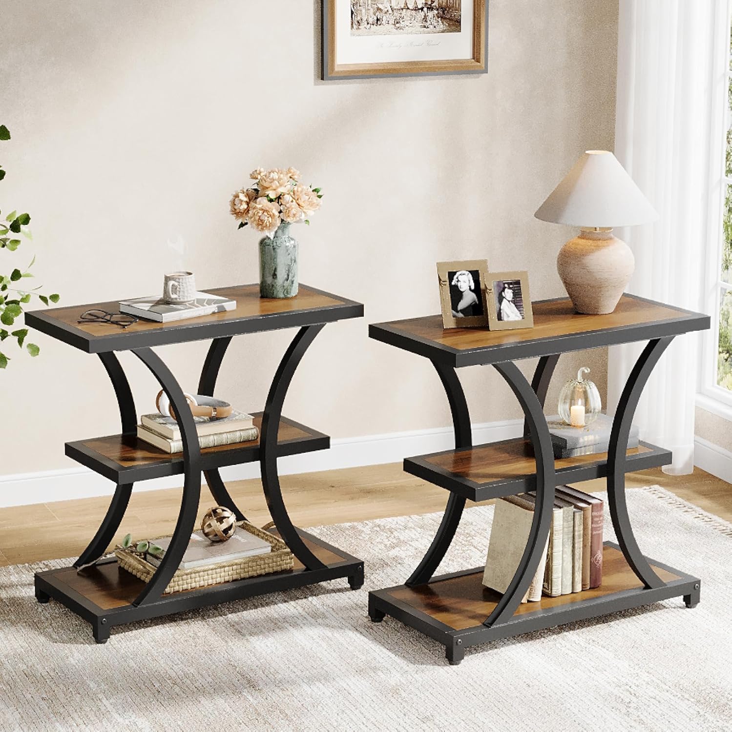 23.6" End Table, 3-Tier Side Table Nightstand with Geometric Design - Image 9