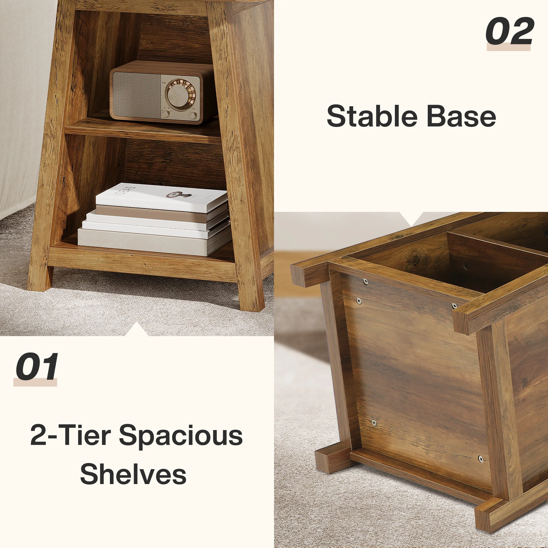 21.6" End Table, 3-Tier Sofa Side Table With Storage - Image 7
