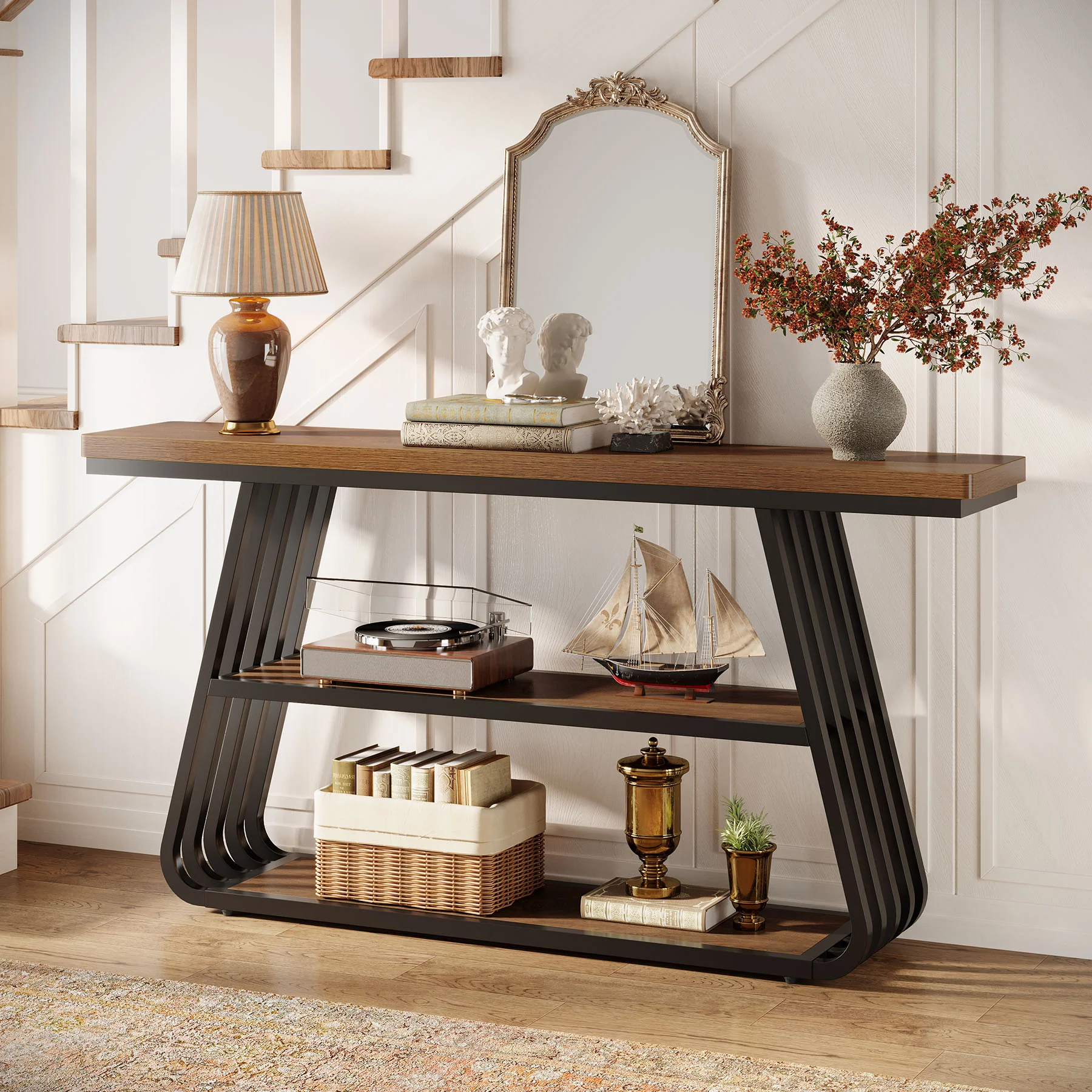 55" Console Table, 3-Tier Sofa Table With Iron Frame For Living Room - Image 6