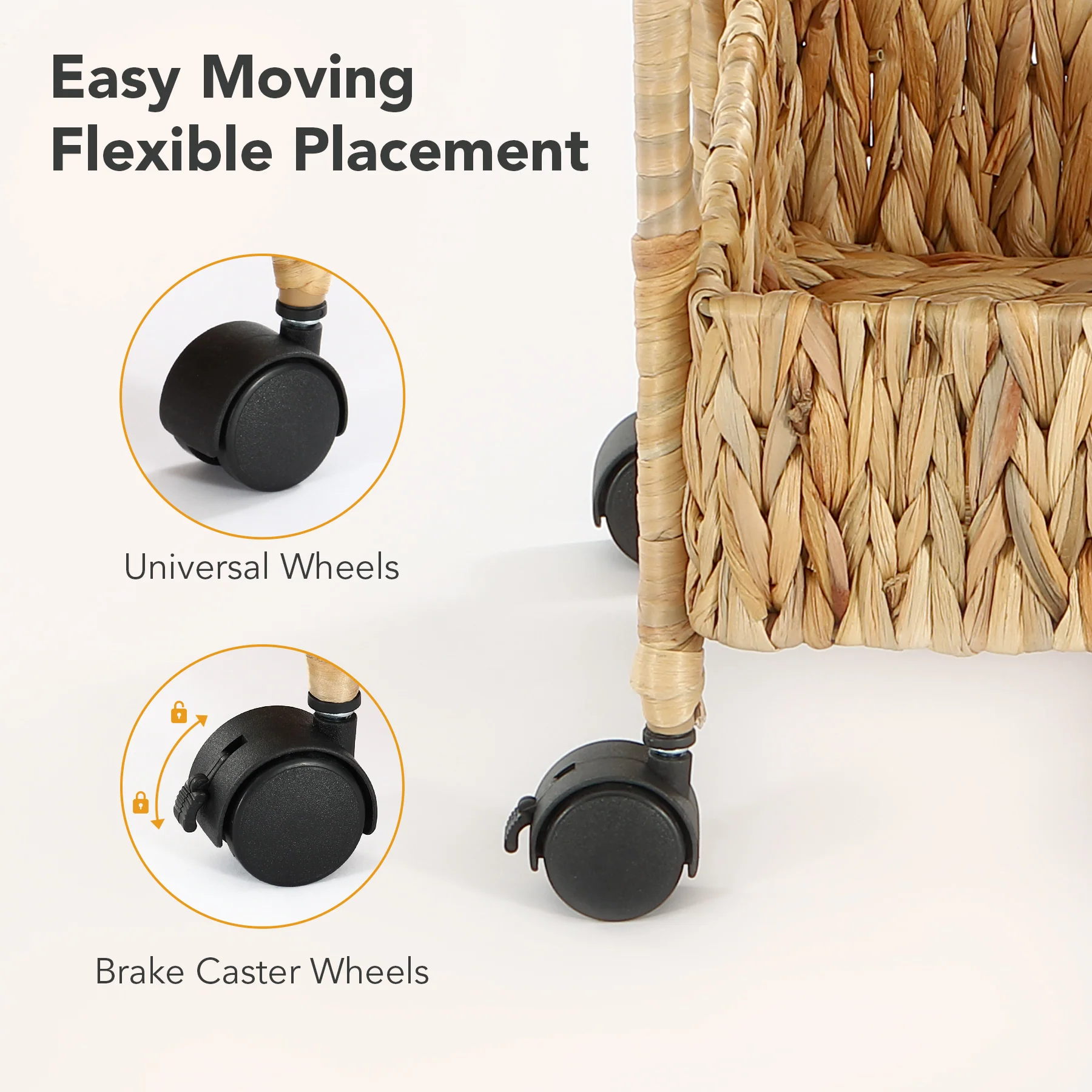 3-Tier Water Hyacinth Rolling Cart, Utility Storage Cart with Wheels for Bathroom Kitchen - Image 8