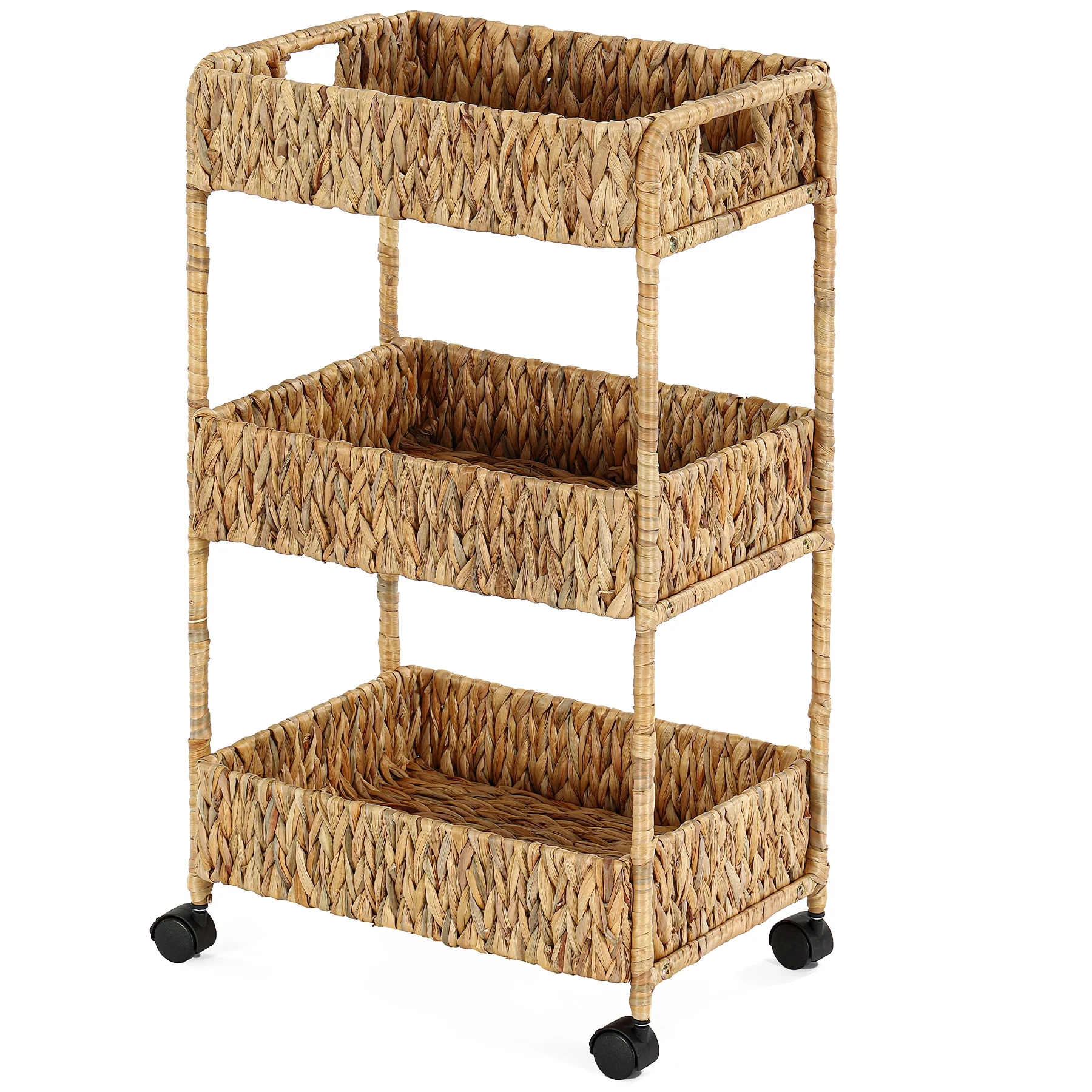 3-Tier Water Hyacinth Rolling Cart, Utility Storage Cart with Wheels for Bathroom Kitchen - Image 9
