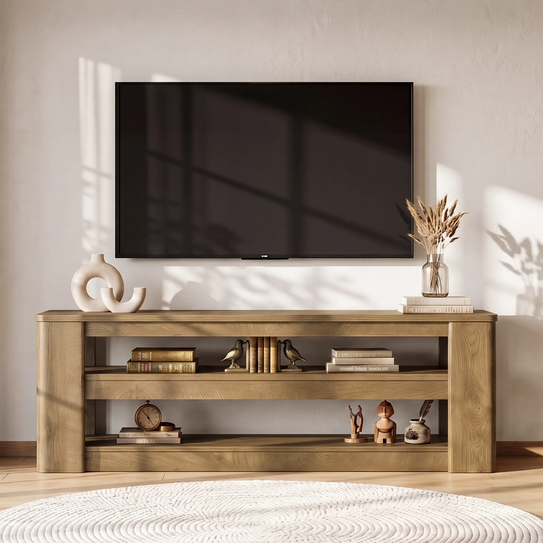 55" Modern TV Stand, 3-Tier Wooden Entertainment Center for TVs up to 60" - Image 8
