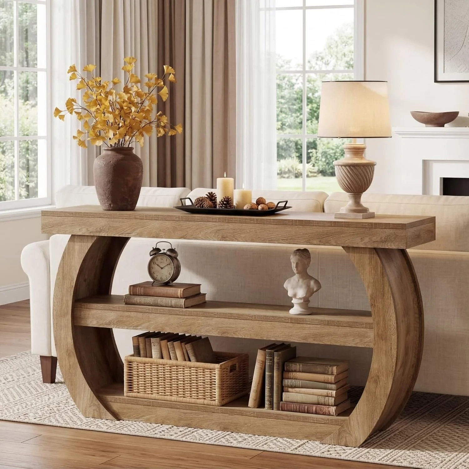 63" Farmhouse Console Table, 3-Tier Wooden Entryway Table Sofa Console - Image 4