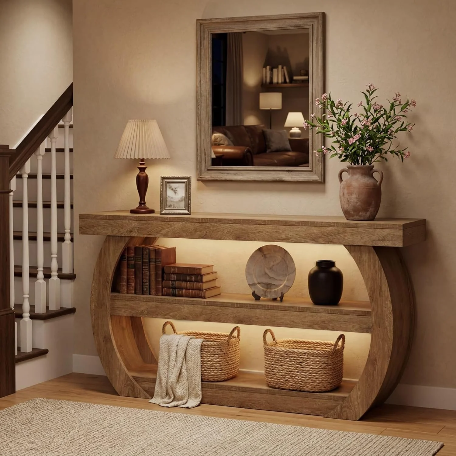 63" Farmhouse Console Table, 3-Tier Wooden Entryway Table Sofa Console - Image 5