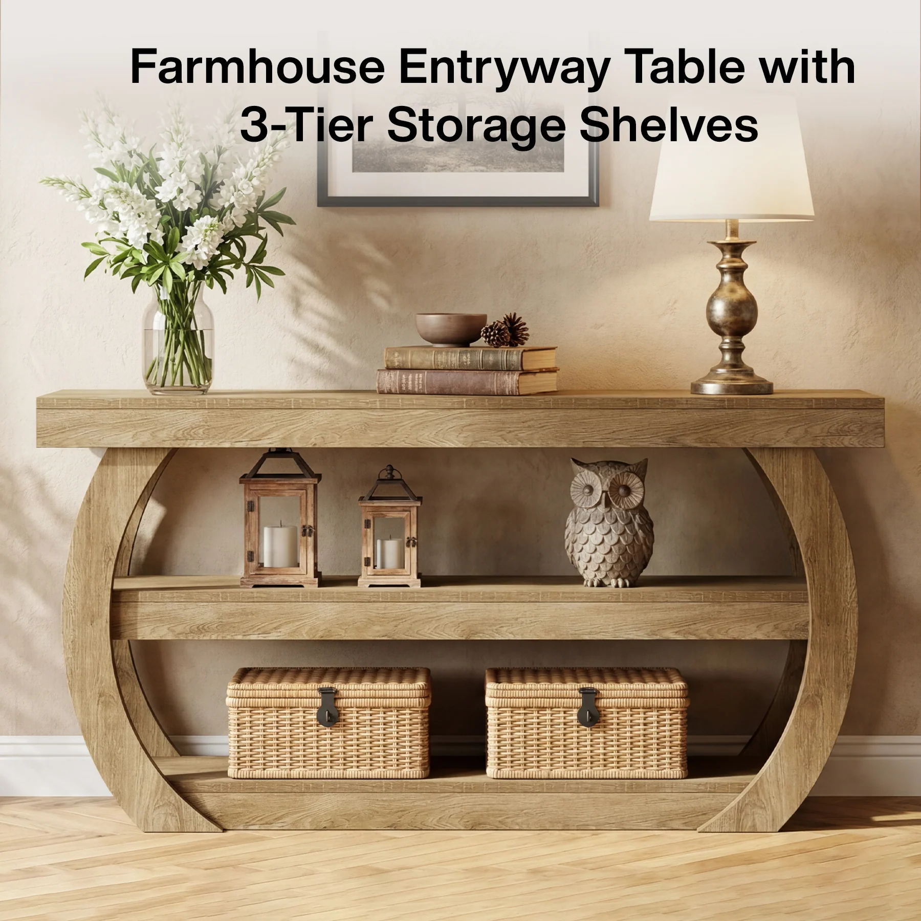 63" Farmhouse Console Table, 3-Tier Wooden Entryway Table Sofa Console - Image 7