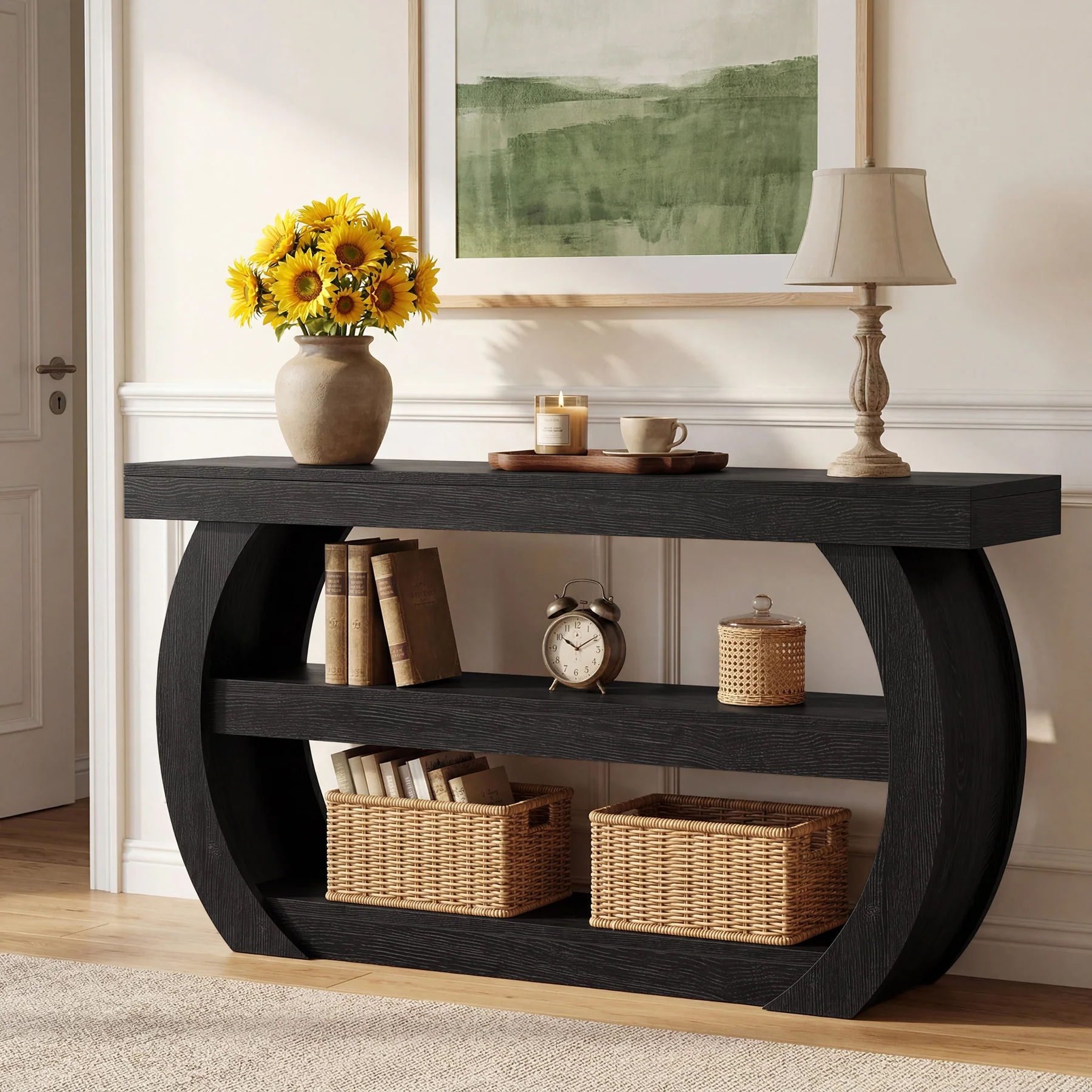 63" Farmhouse Console Table, 3-Tier Wooden Entryway Table Sofa Console - Image 8