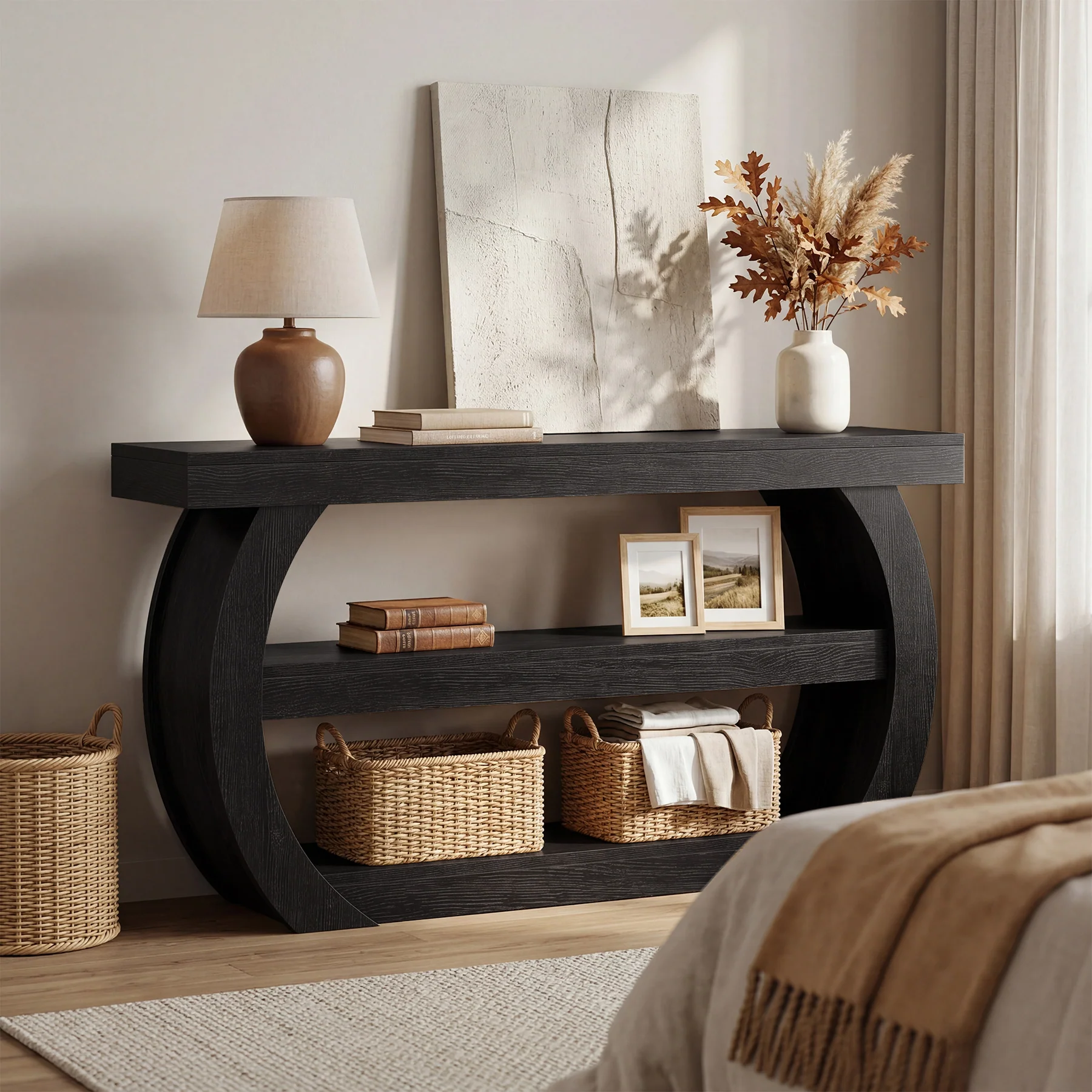 63" Farmhouse Console Table, 3-Tier Wooden Entryway Table Sofa Console - Image 9