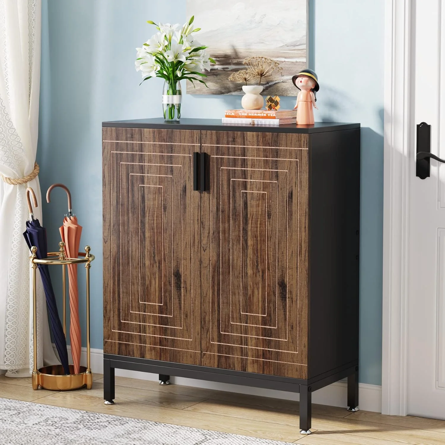 31.49" Shoe Cabinet with Doors for 20 Pairs, 5 Tier Modern Freestanding Shoe Storage Organizer