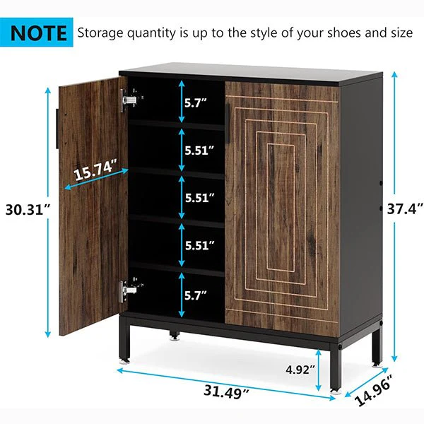 31.49" Shoe Cabinet with Doors for 20 Pairs, 5 Tier Modern Freestanding Shoe Storage Organizer - Image 2