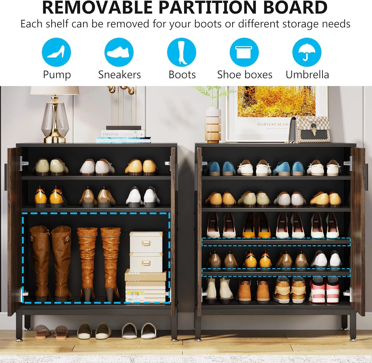 31.49" Shoe Cabinet with Doors for 20 Pairs, 5 Tier Modern Freestanding Shoe Storage Organizer - Image 8