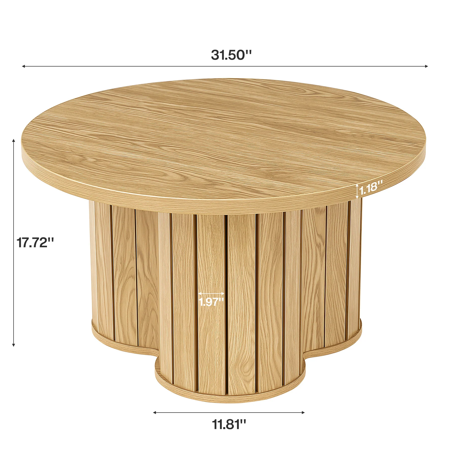31.5" Circle Coffee Table, Small Accent Center Table with Three-lobed Grille Base for Living Room - Image 2
