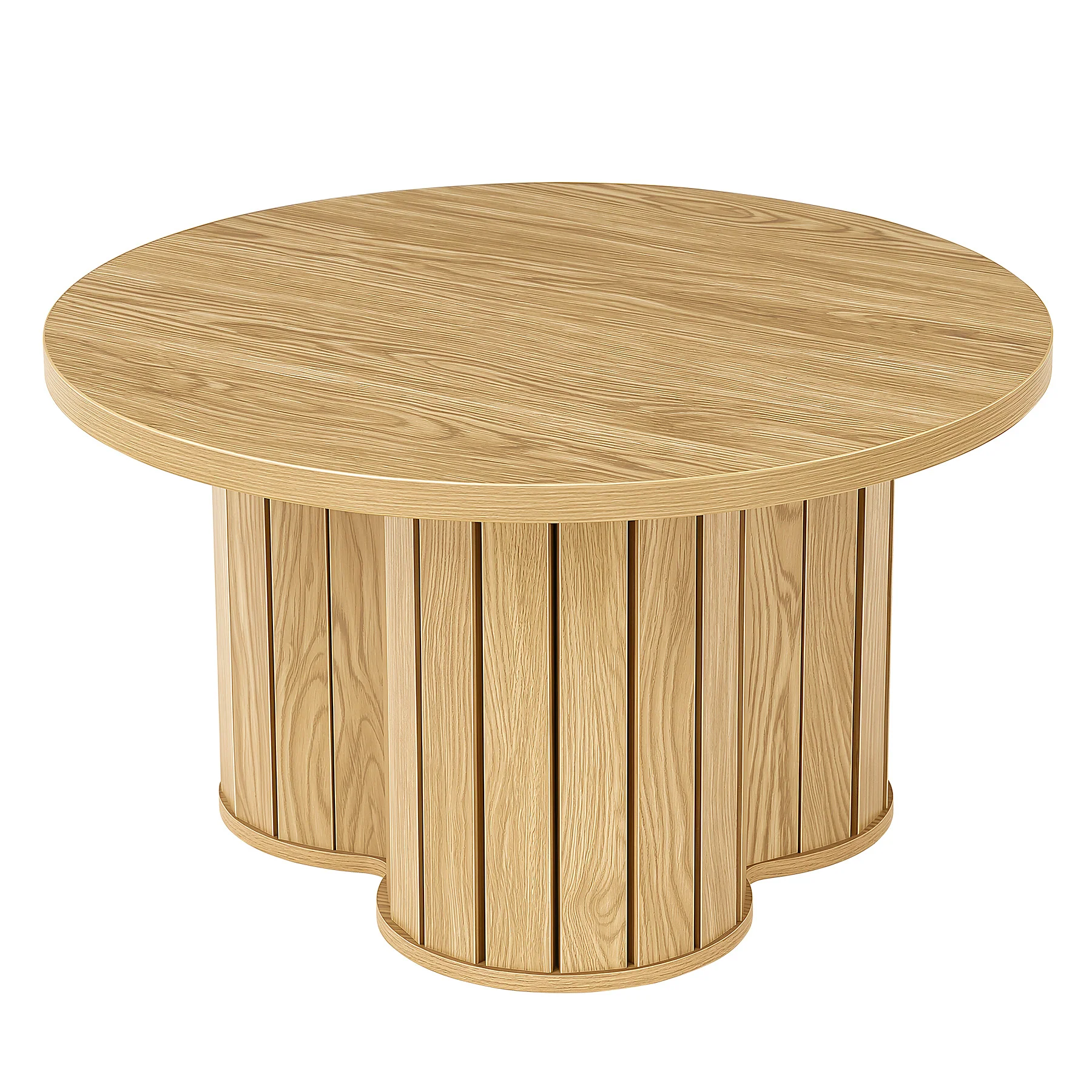 31.5" Circle Coffee Table, Small Accent Center Table with Three-lobed Grille Base for Living Room - Image 9