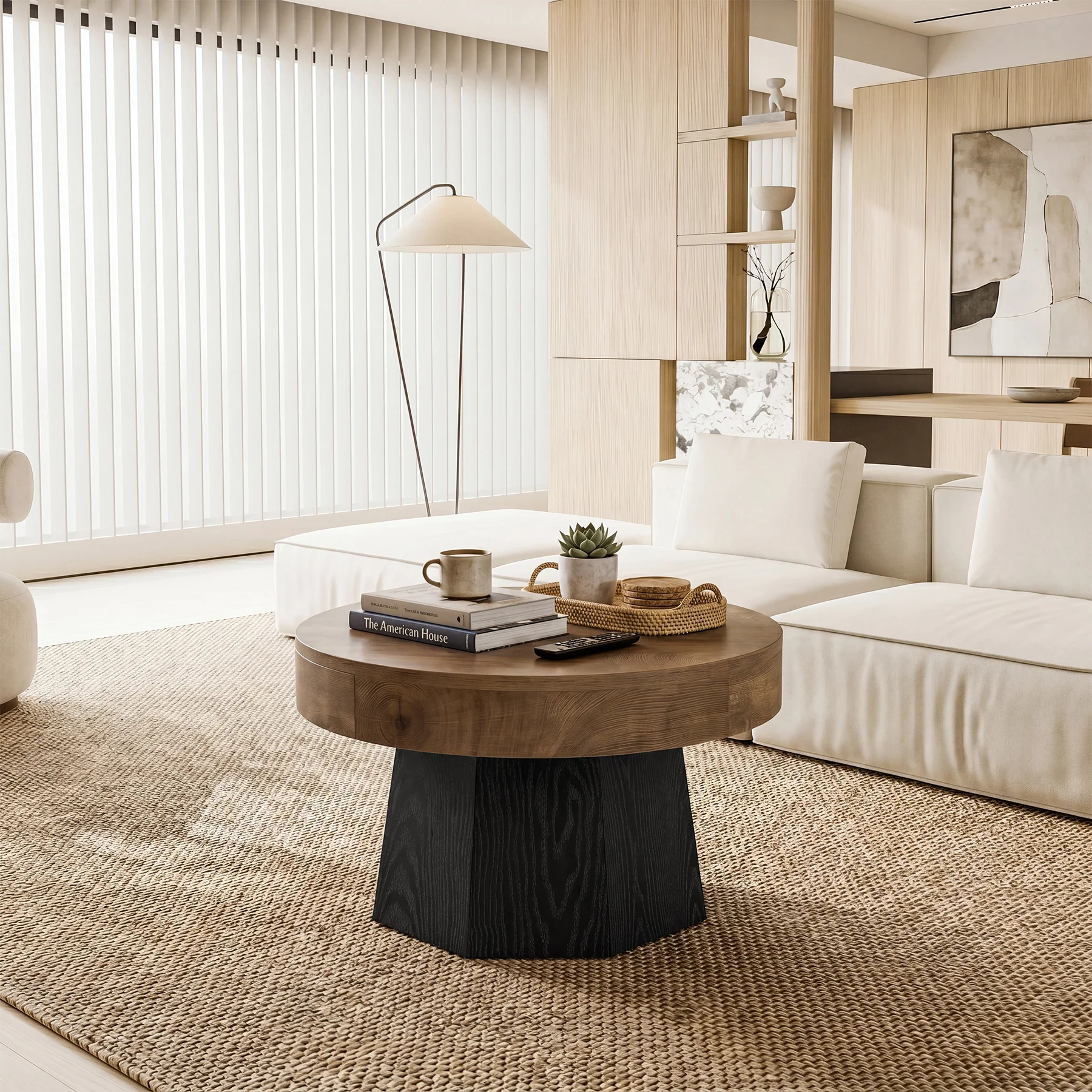 31.5" Round Coffee Table, octagonal base Tea Table for Living Room - Image 3