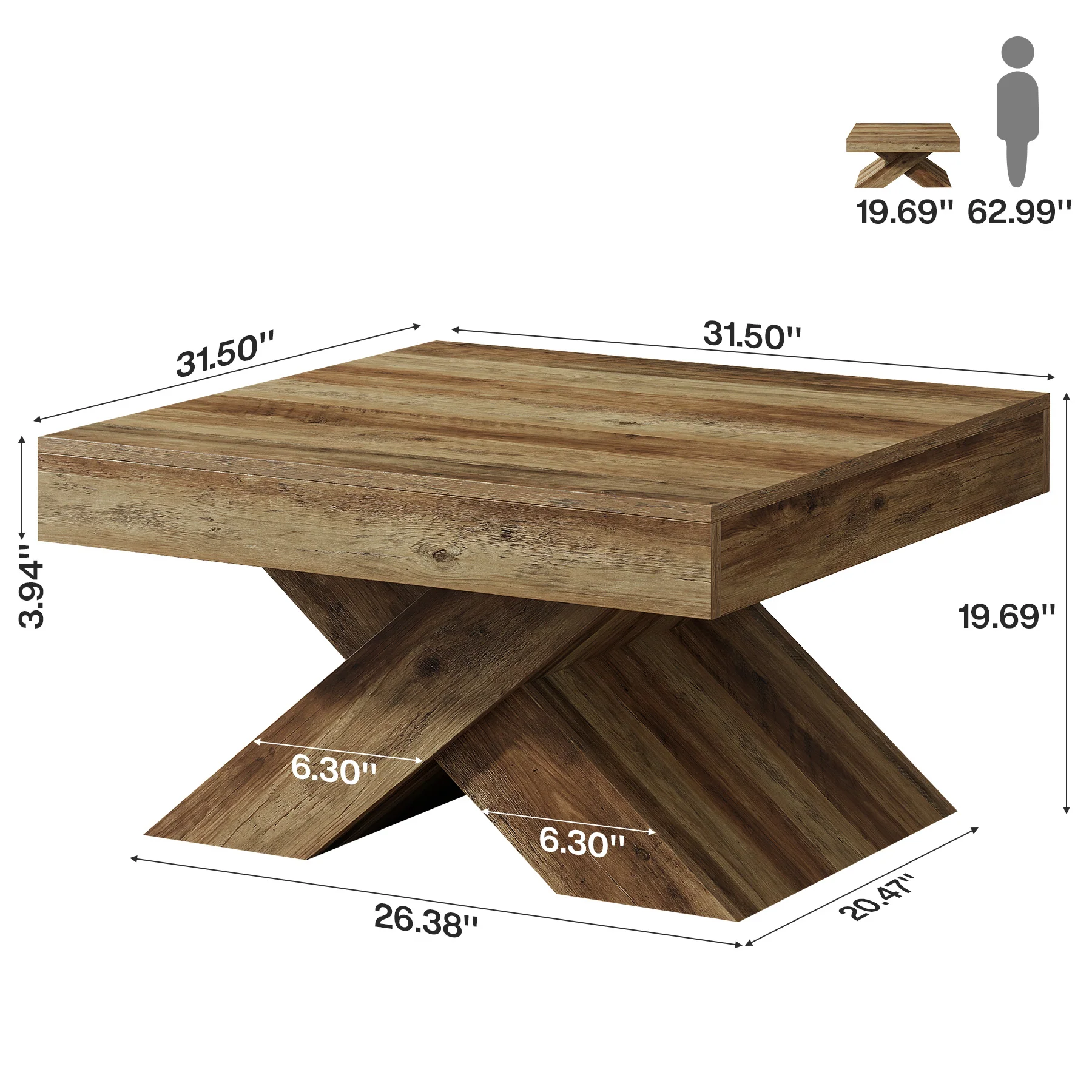 31.5" Farmhouse Coffee Table, Accent Center Table with X-Base for Living Room - Image 2