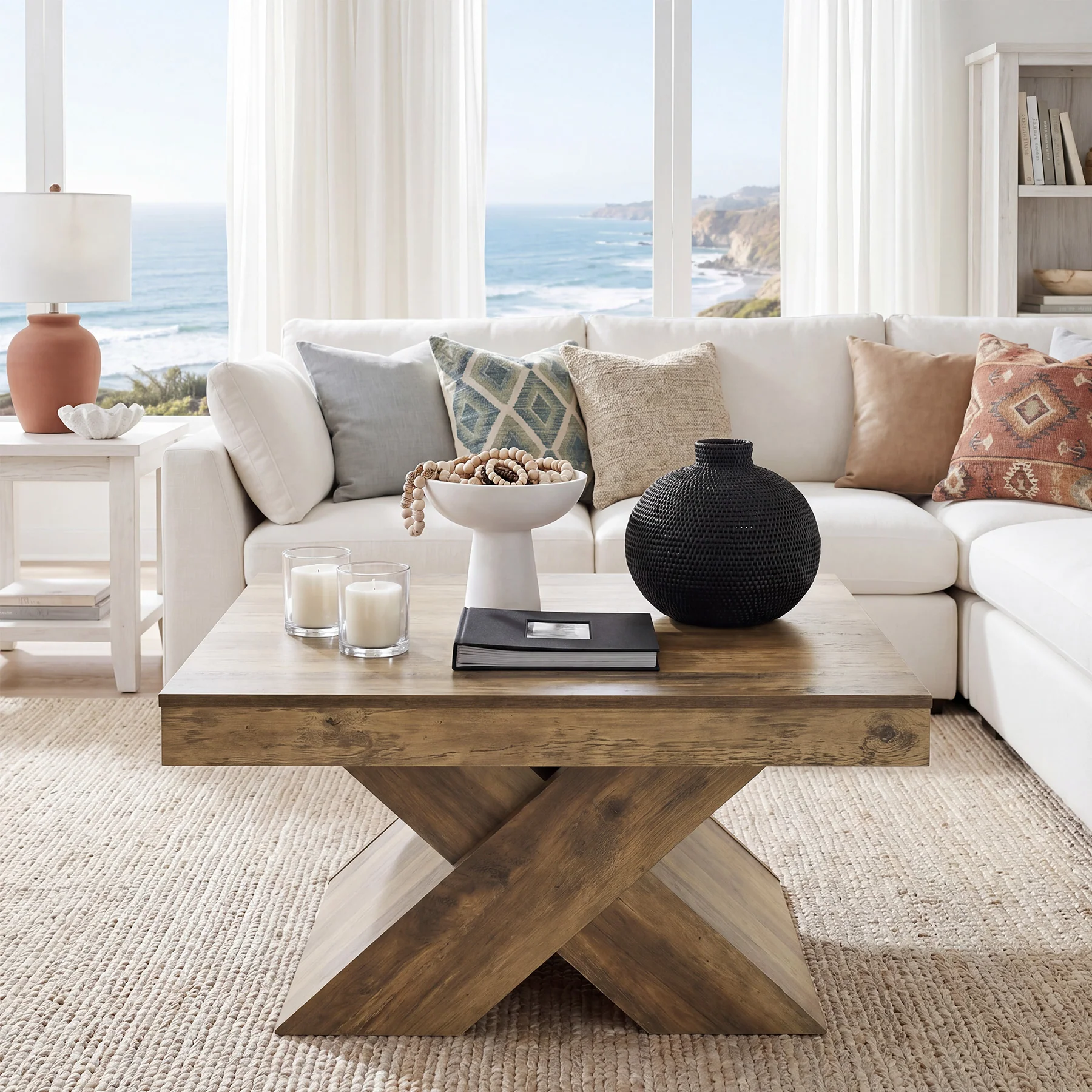 31.5" Farmhouse Coffee Table, Accent Center Table with X-Base for Living Room - Image 4