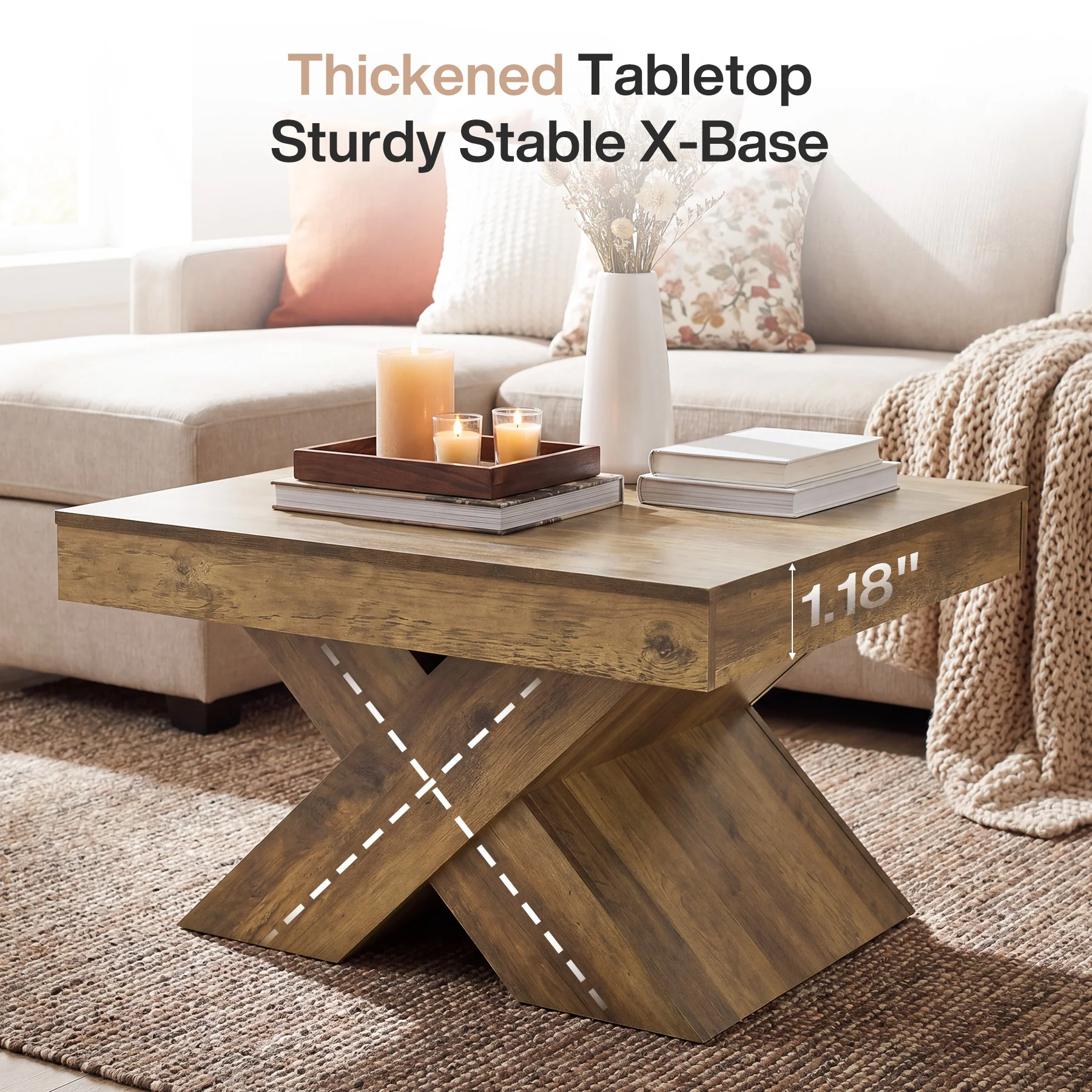 31.5" Farmhouse Coffee Table, Accent Center Table with X-Base for Living Room - Image 7