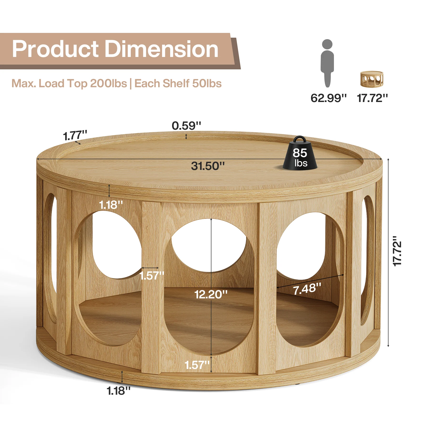 Tribesigns 31.5-Inch Modern Round Coffee Table with Open Storage Shelf, Wood Grain Center Table for Living Room - Image 2