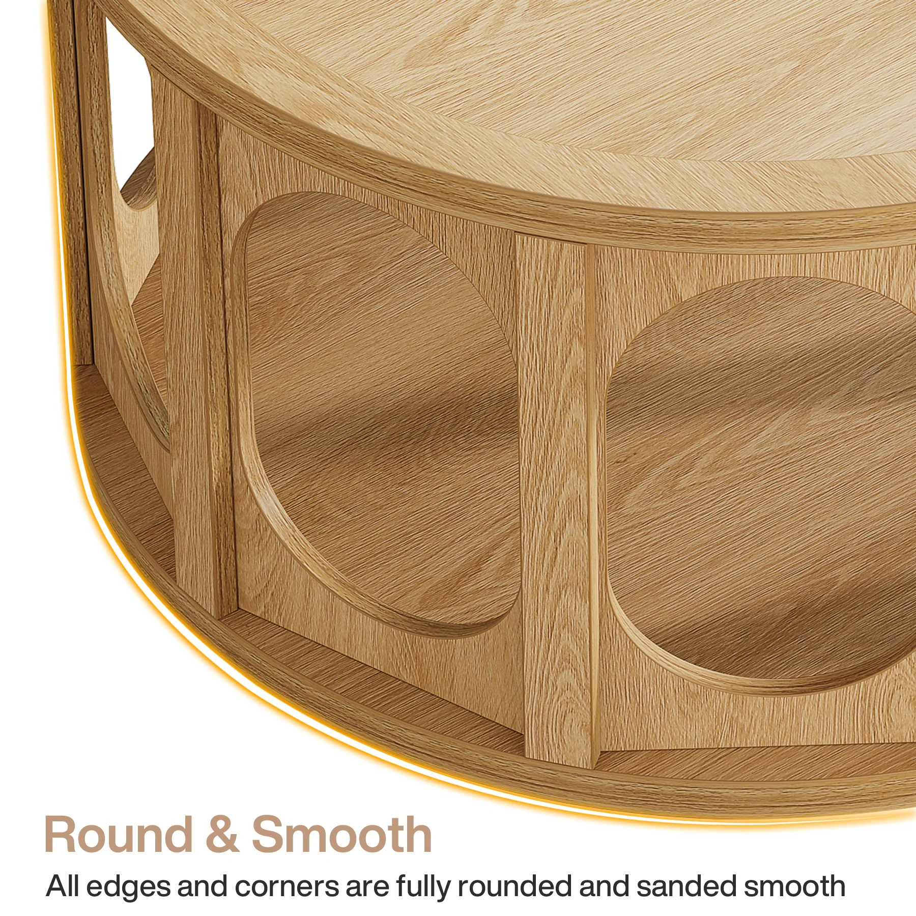 Tribesigns 31.5-Inch Modern Round Coffee Table with Open Storage Shelf, Wood Grain Center Table for Living Room - Image 3
