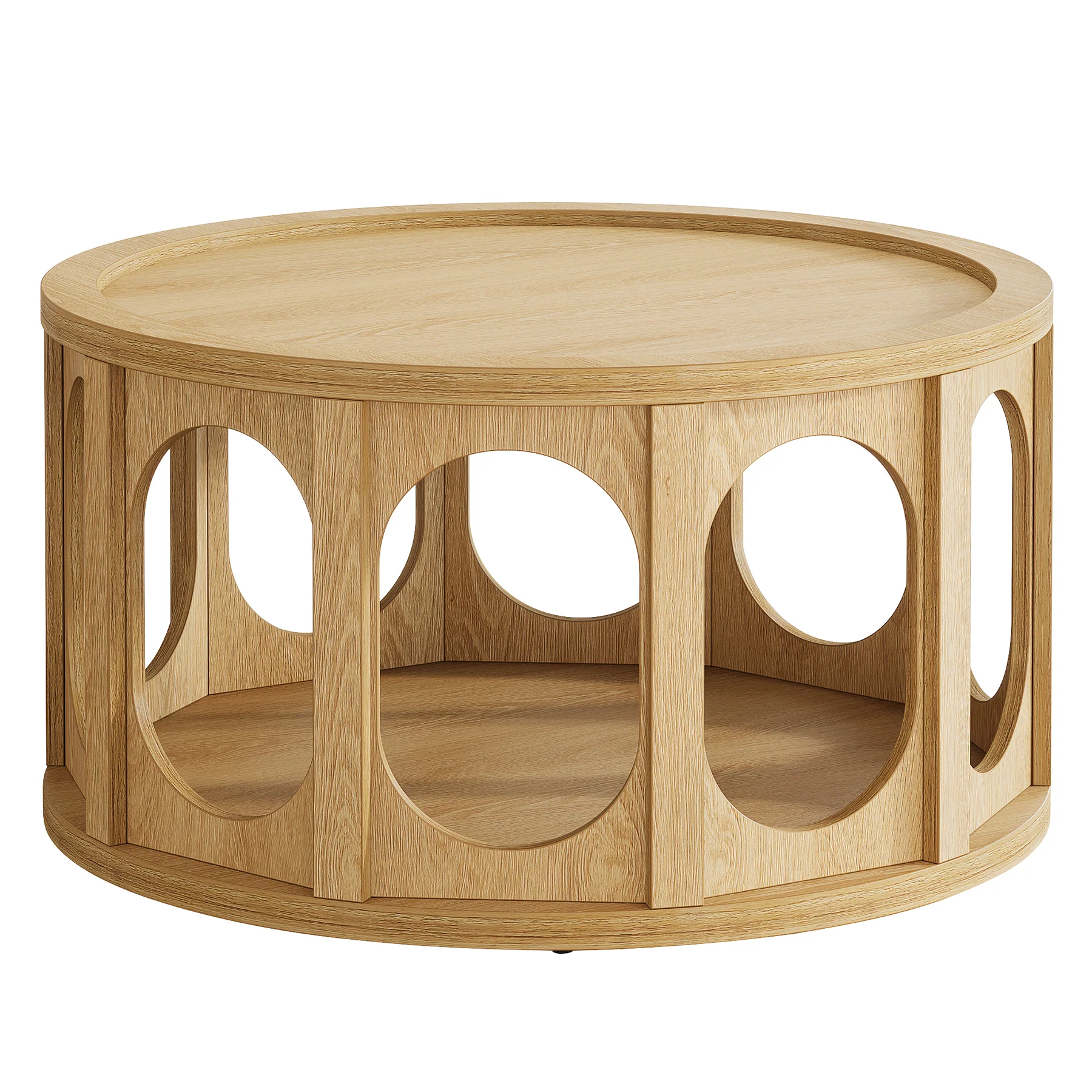 Tribesigns 31.5-Inch Modern Round Coffee Table with Open Storage Shelf, Wood Grain Center Table for Living Room - Image 9