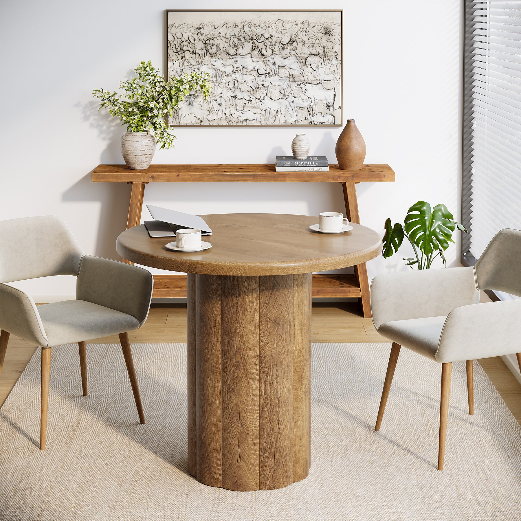 Round Conference Table, 31.5" Reception Desk for 4 with Sturdy Base - Image 6
