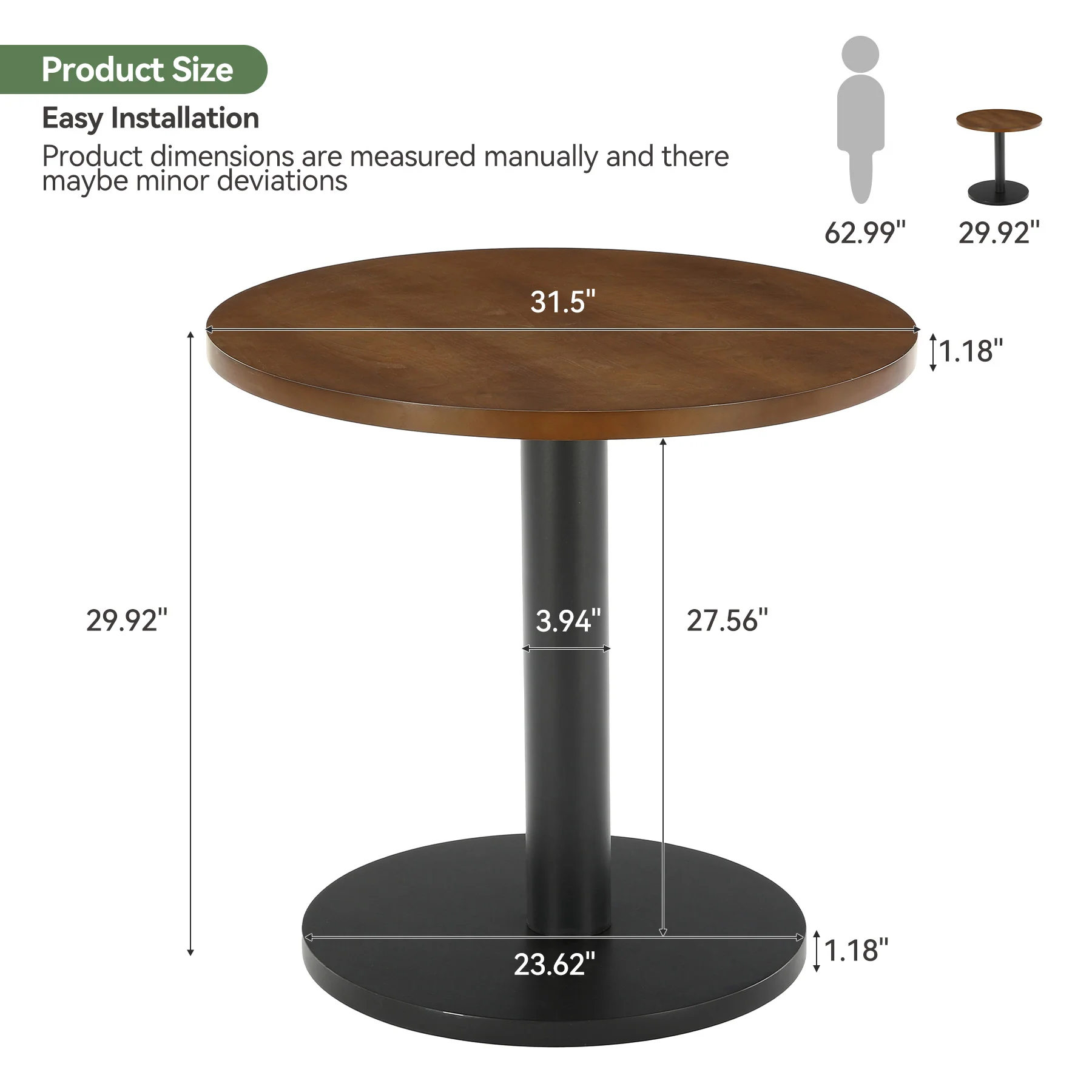 31.5-Inch Solid Wood Round Dining Table with Metal Pedestal Base, Small Kitchen Table for 2-4 People (Only Table) - Image 2
