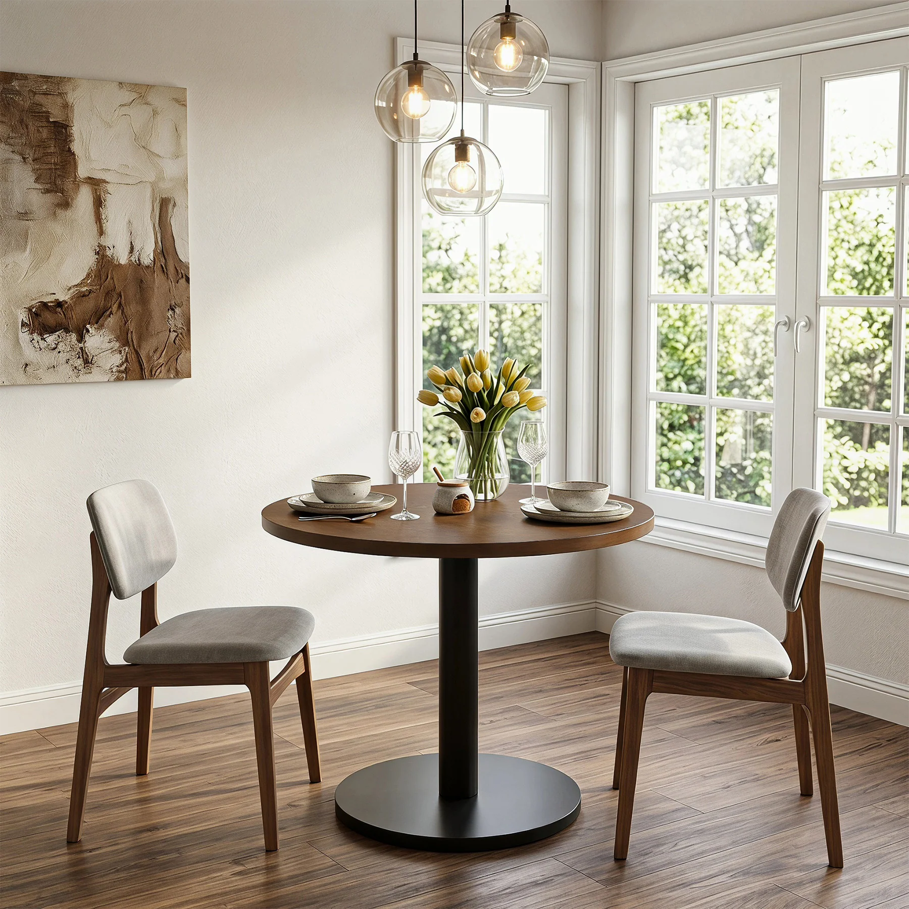 31.5-Inch Solid Wood Round Dining Table with Metal Pedestal Base, Small Kitchen Table for 2-4 People (Only Table) - Image 3