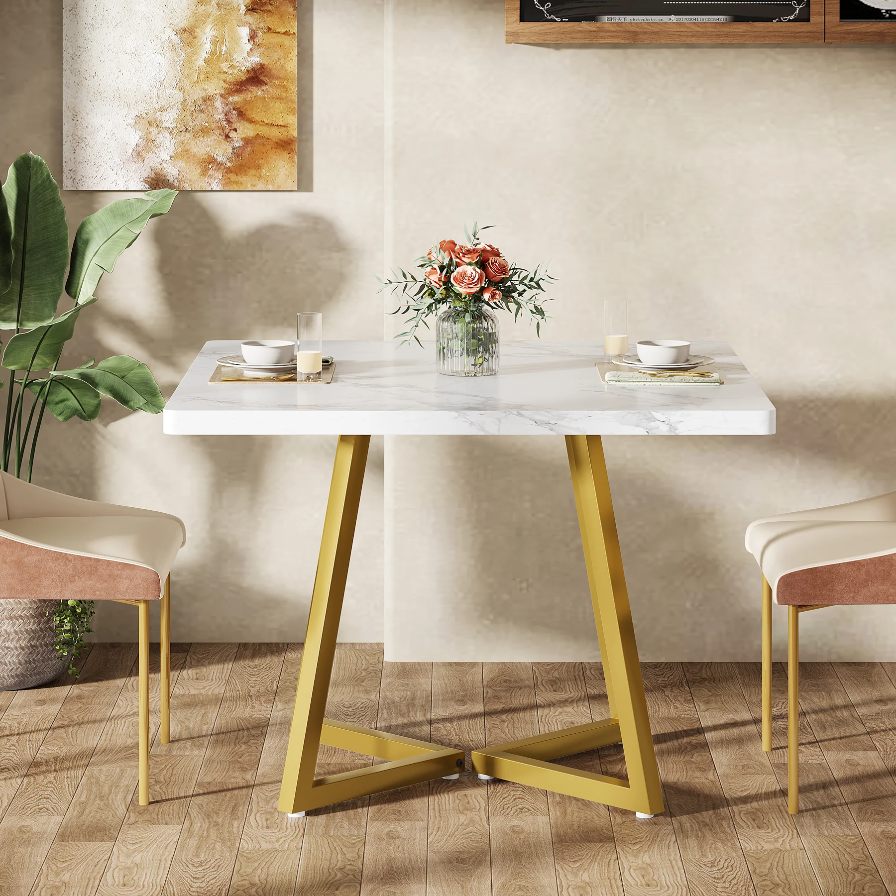 Square Dining Table, 31.5" Small Kitchen Dinner Table with Metal Base for 2-4 - Image 15