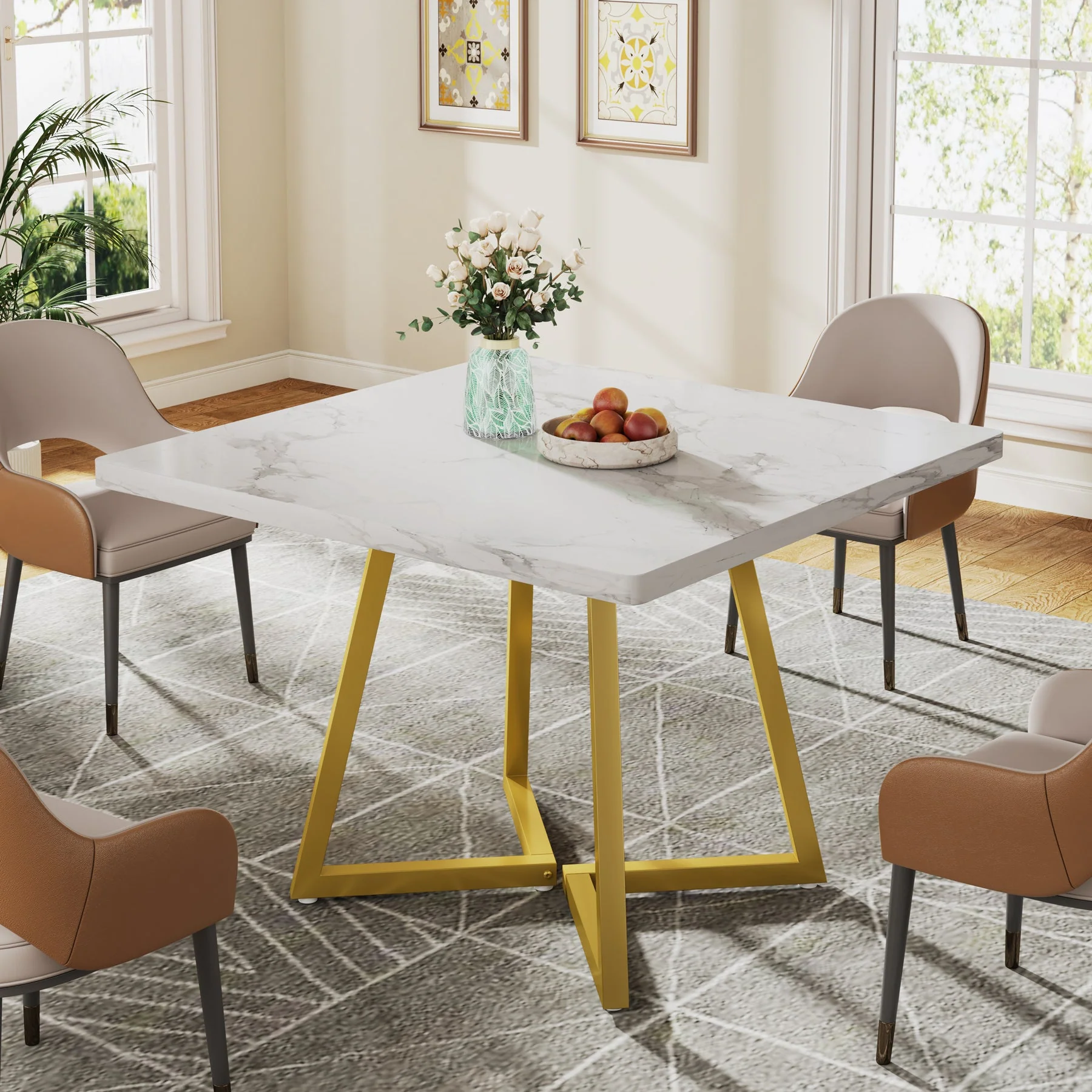 31.5" Square Dining Table, Wood Kitchen Table with Metal Legs for 4 - Image 9