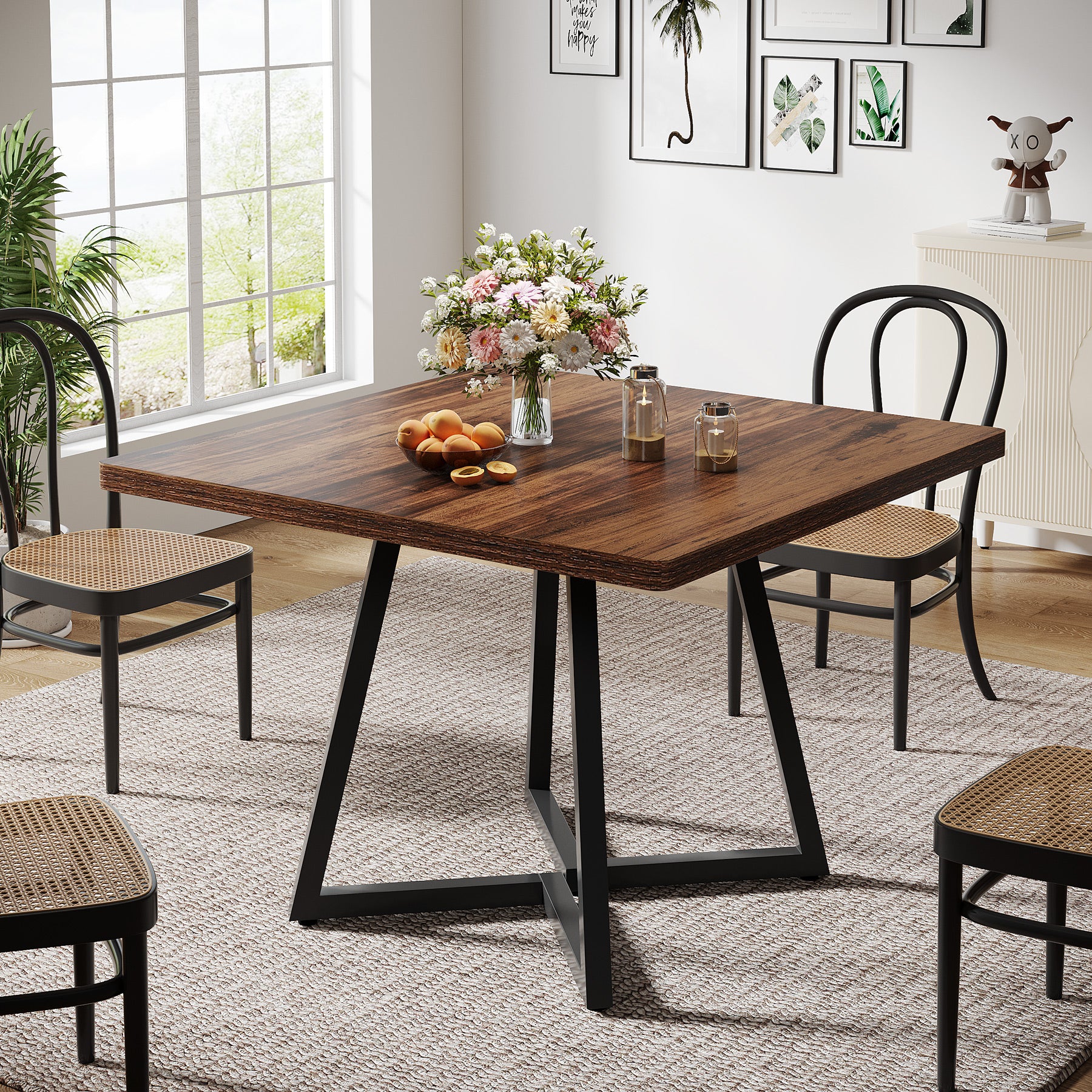 Square Dining Table, 31.5" Small Kitchen Dinner Table with Metal Base for 2-4 - Image 4