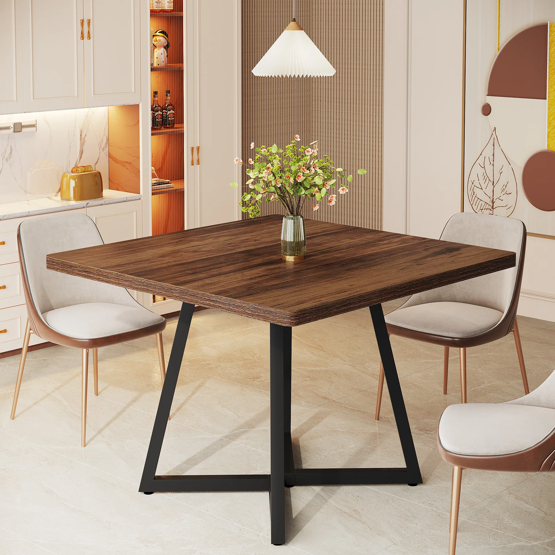 Square Dining Table, 31.5" Small Kitchen Dinner Table with Metal Base for 2-4 - Image 5