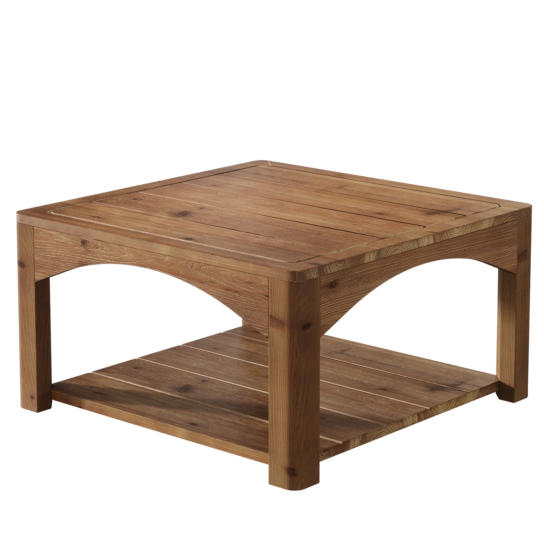 31.5" Square Coffee Table, Solid Wood 2-Tier Center Table for Living Room - Image 9
