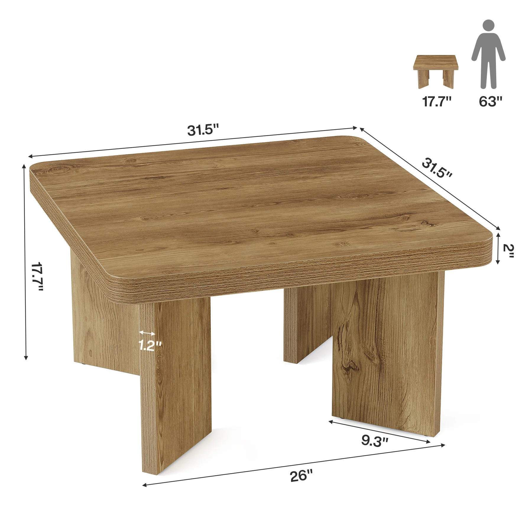 Tribesigns 31.5-Inch Farmhouse Coffee Table with Thickened Tabletop, Square Wood Center Table for Small Spaces - Image 2