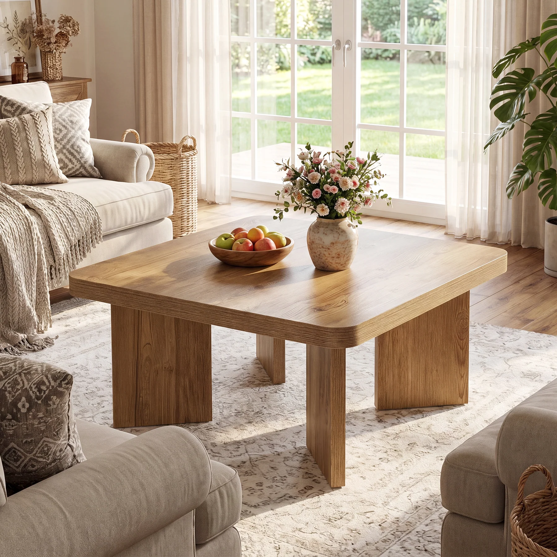 Tribesigns 31.5-Inch Farmhouse Coffee Table with Thickened Tabletop, Square Wood Center Table for Small Spaces - Image 6