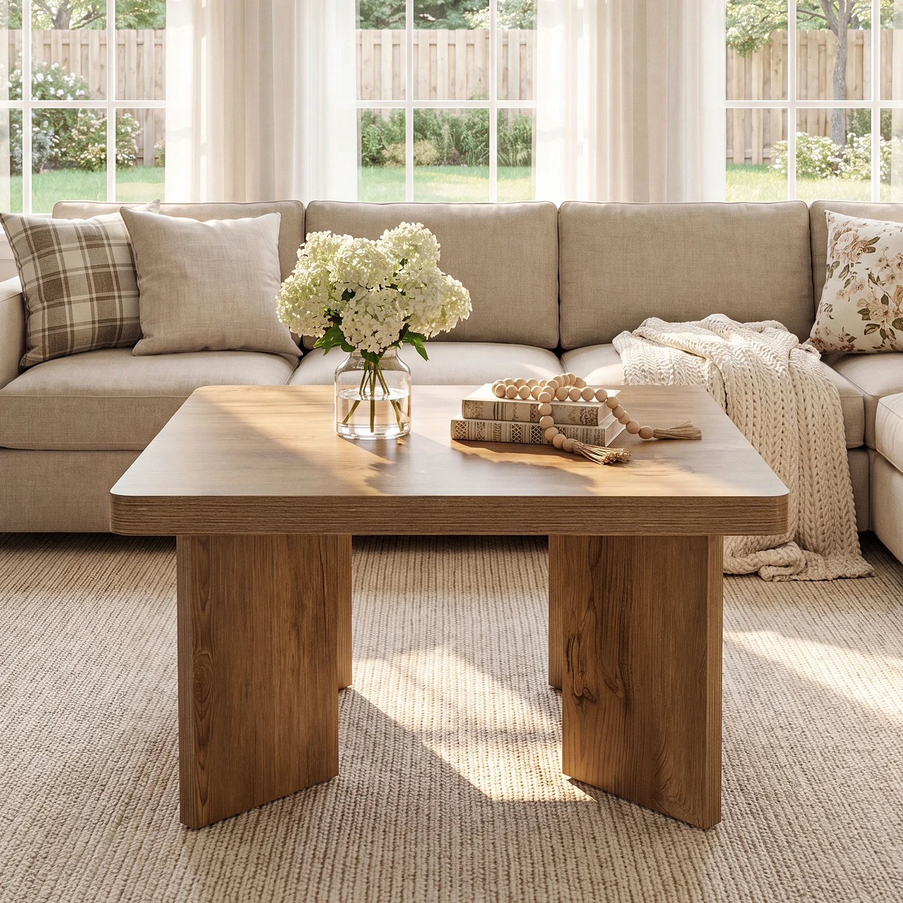 Tribesigns 31.5-Inch Farmhouse Coffee Table with Thickened Tabletop, Square Wood Center Table for Small Spaces - Image 7