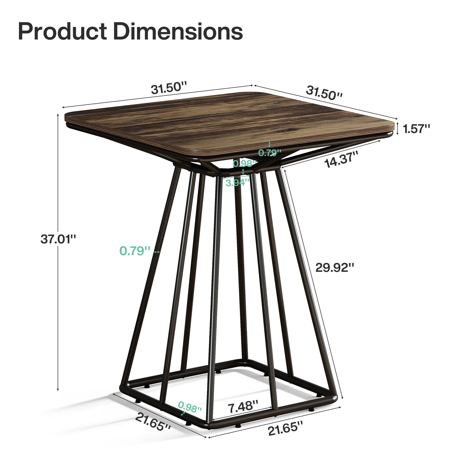31.5" Square Bar Table, Industrial Counter Height Bistro Dining Tables - Image 2