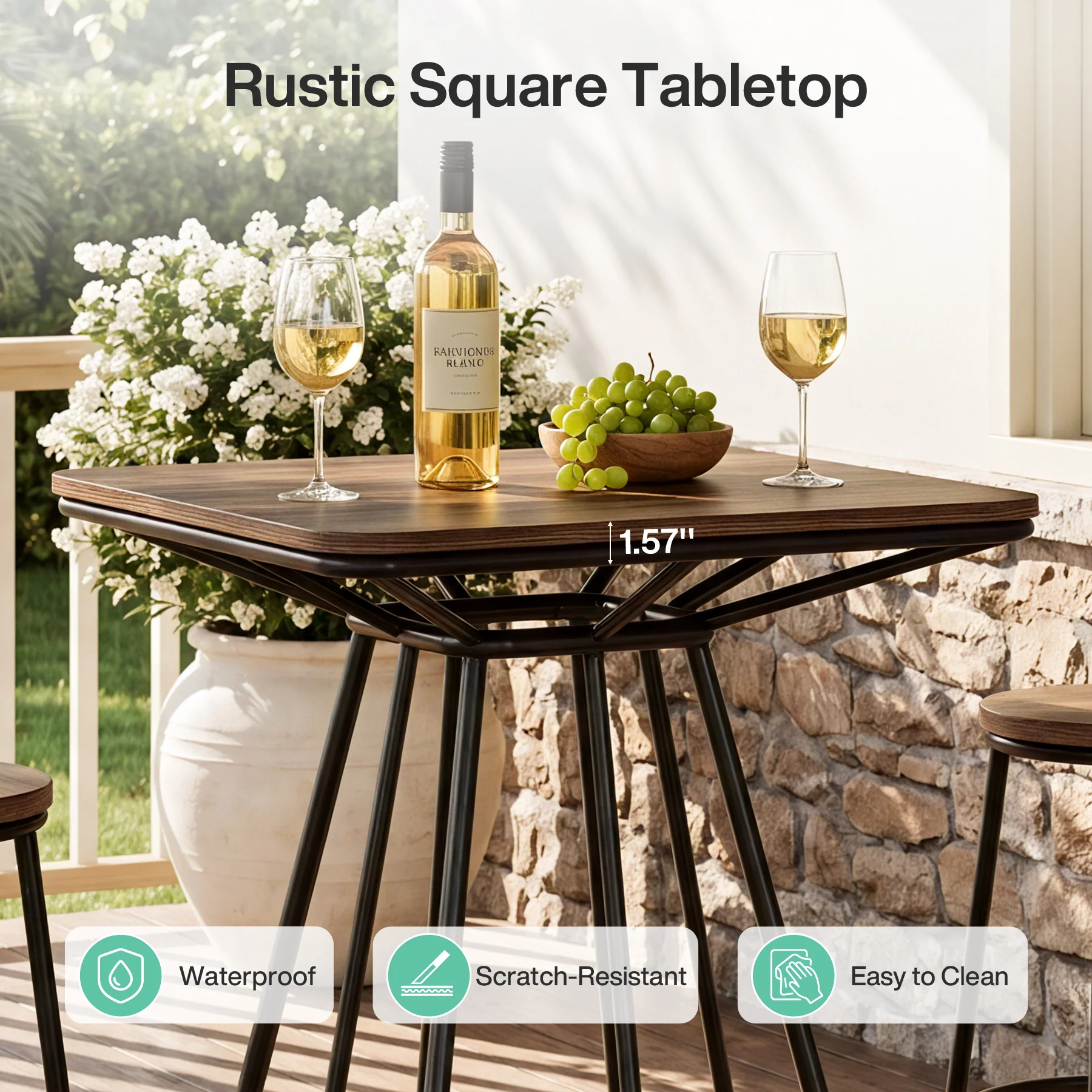 31.5" Square Bar Table, Industrial Counter Height Bistro Dining Tables - Image 6