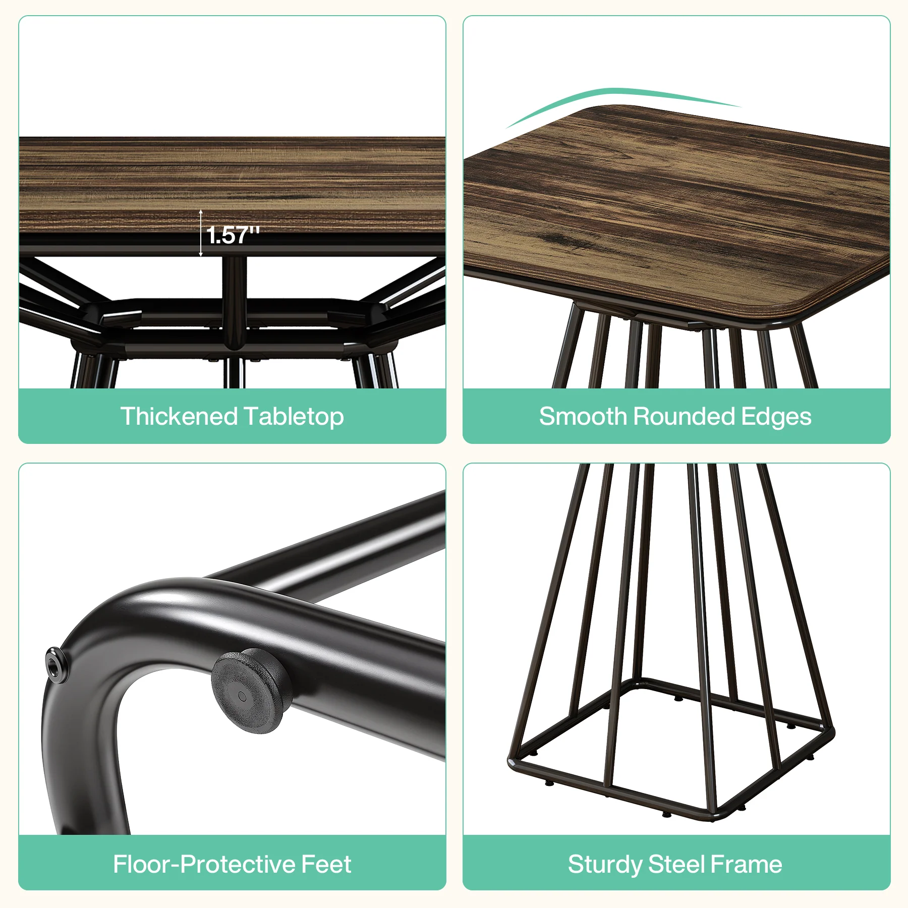 31.5" Square Bar Table, Industrial Counter Height Bistro Dining Tables - Image 7