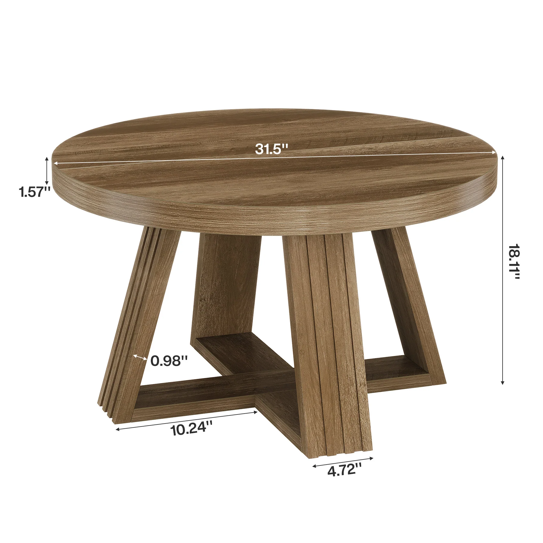 31.5" Round Coffee Table, Farmhouse Center Table with Solid Tabletop for Living Room - Image 2