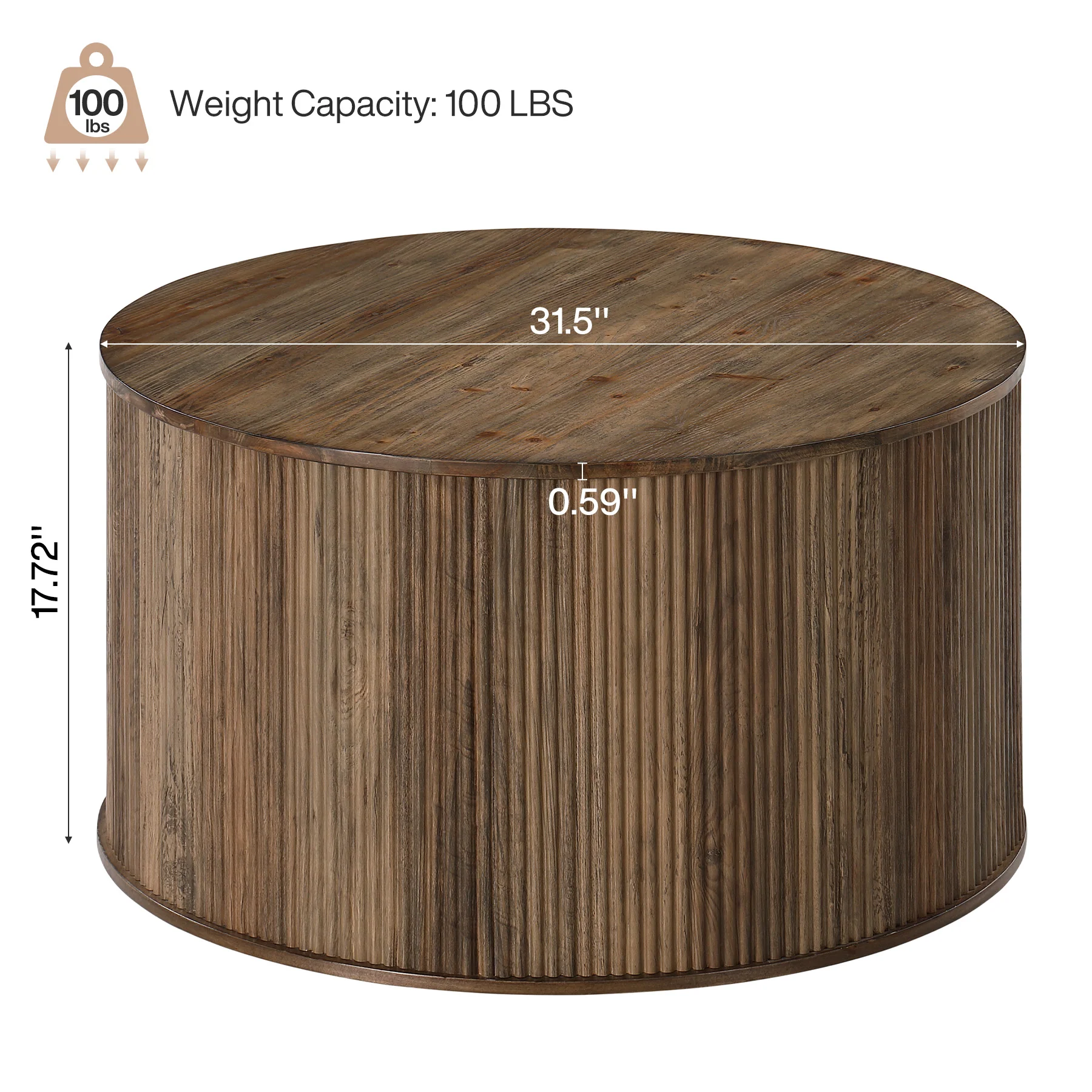 31.5" Round Coffee Table, Modern Center Table with Wooden Veneer Top - Image 2