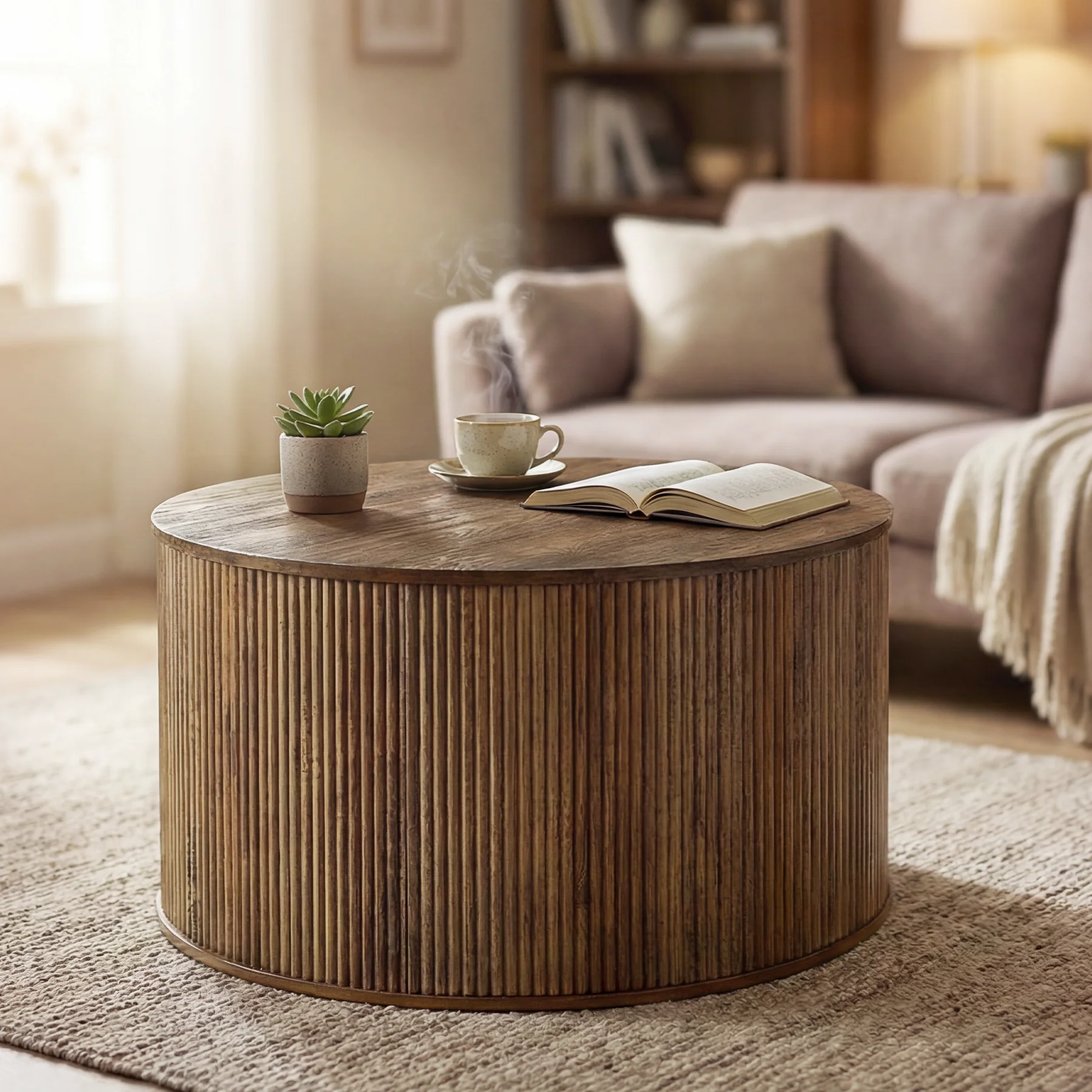 31.5" Round Coffee Table, Modern Center Table with Wooden Veneer Top - Image 3