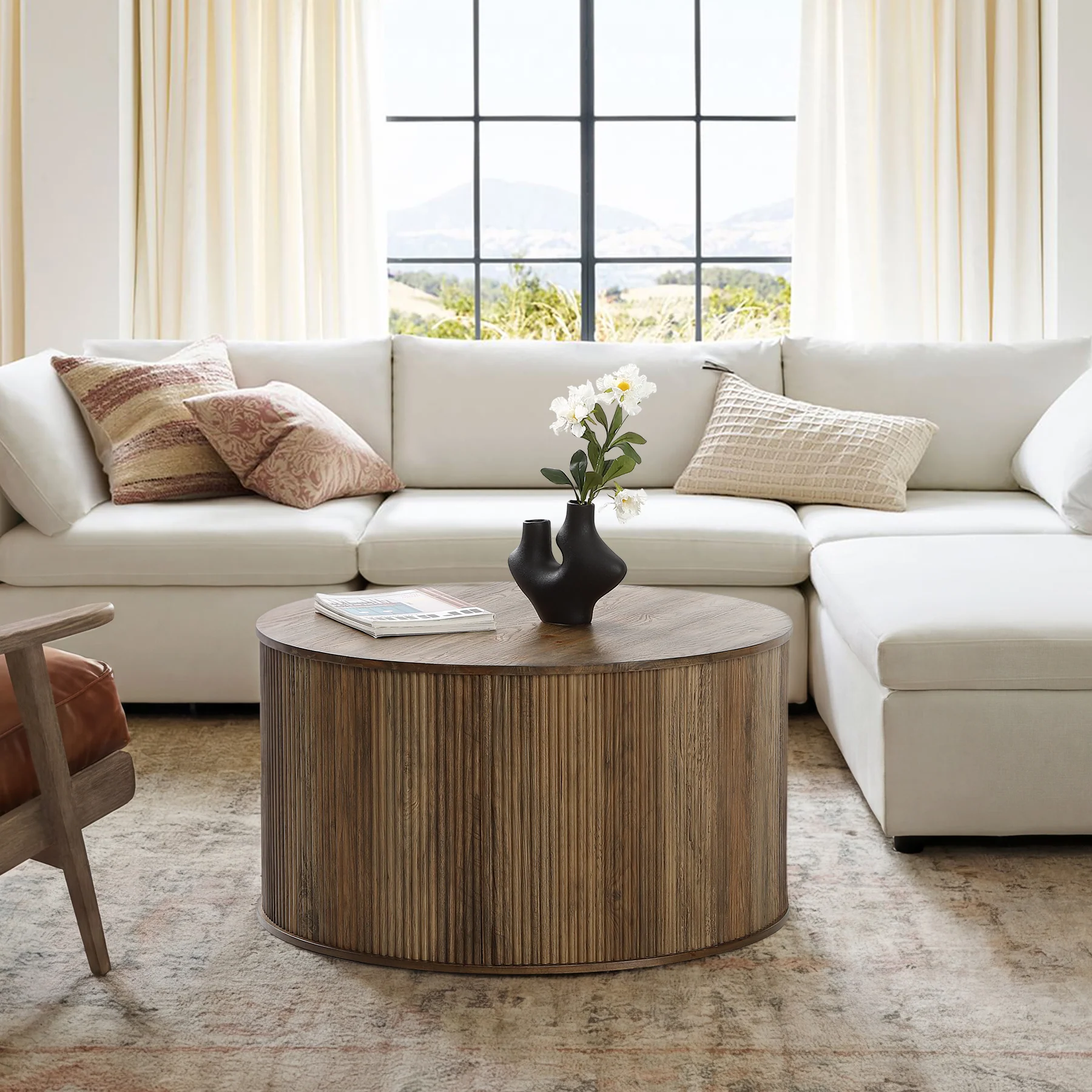31.5" Round Coffee Table, Modern Center Table with Wooden Veneer Top - Image 6