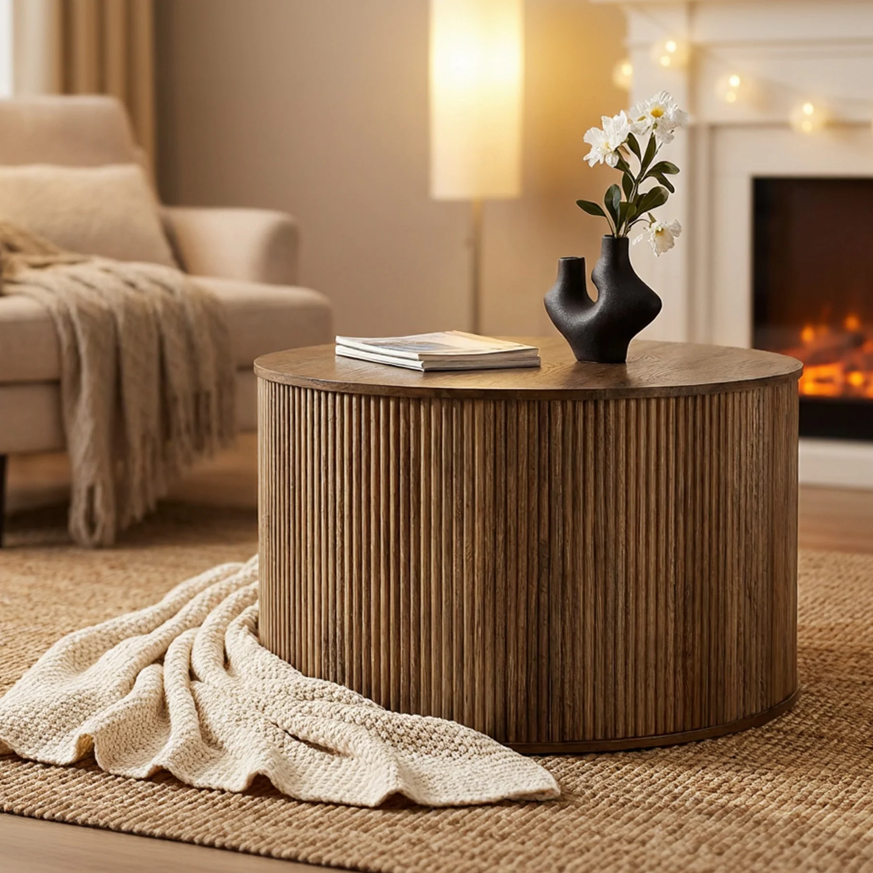 31.5" Round Coffee Table, Modern Center Table with Wooden Veneer Top - Image 7