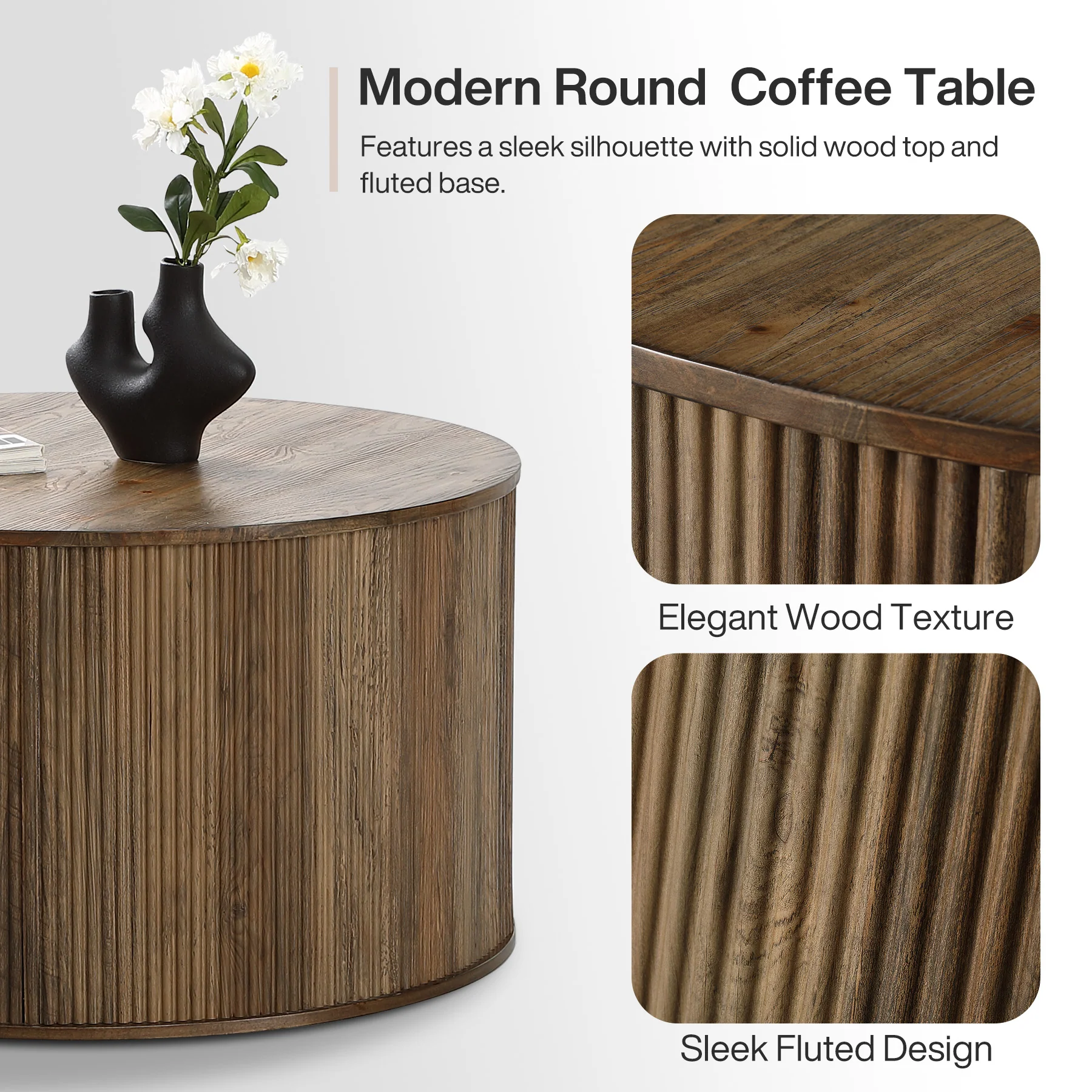 31.5" Round Coffee Table, Modern Center Table with Wooden Veneer Top - Image 8